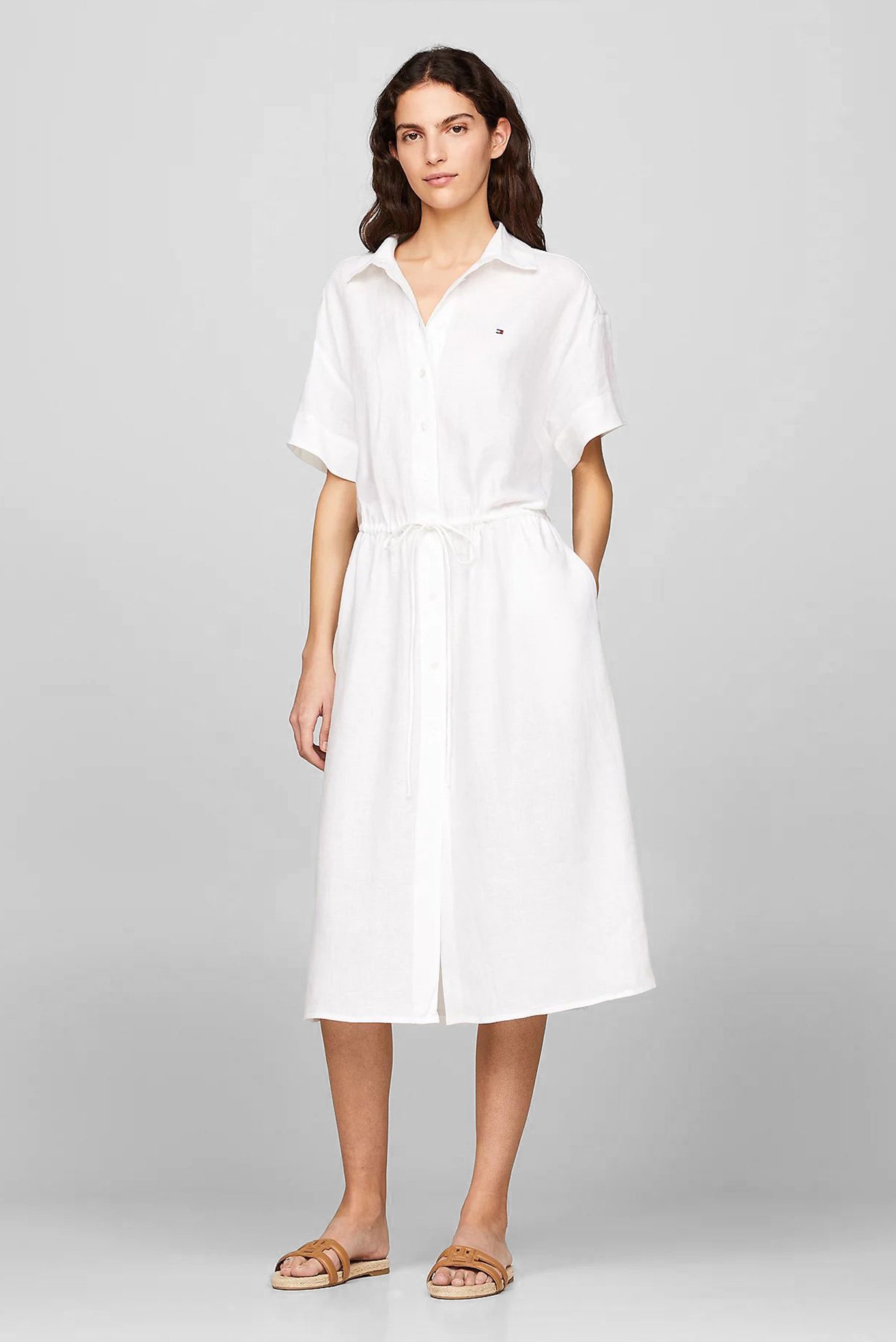 Женское белое льняное платье LINEN SS MIDI SHIRT DRESS 1
