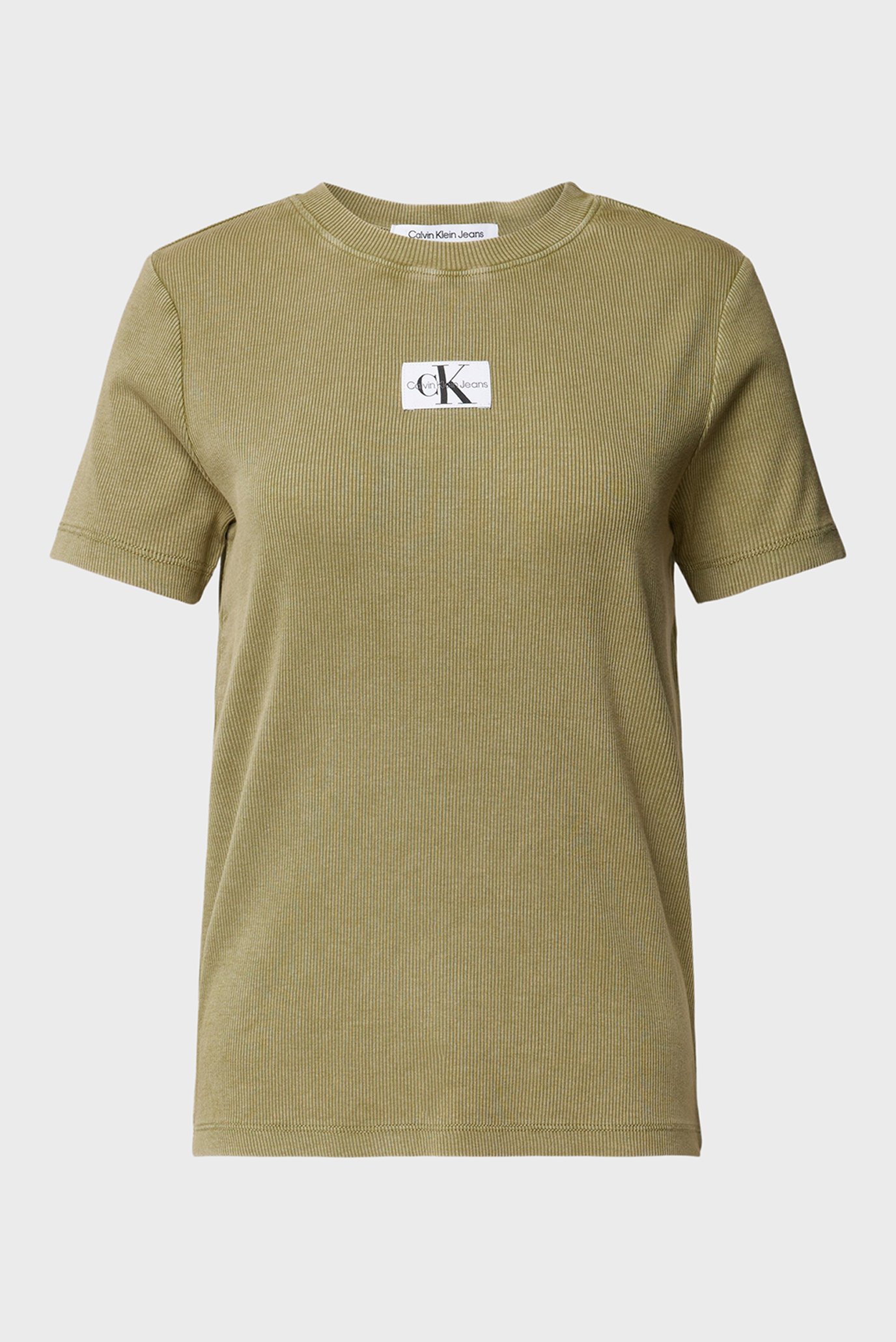 Женская оливковая футболка LABEL WASHED RIB SLIM TEE 1