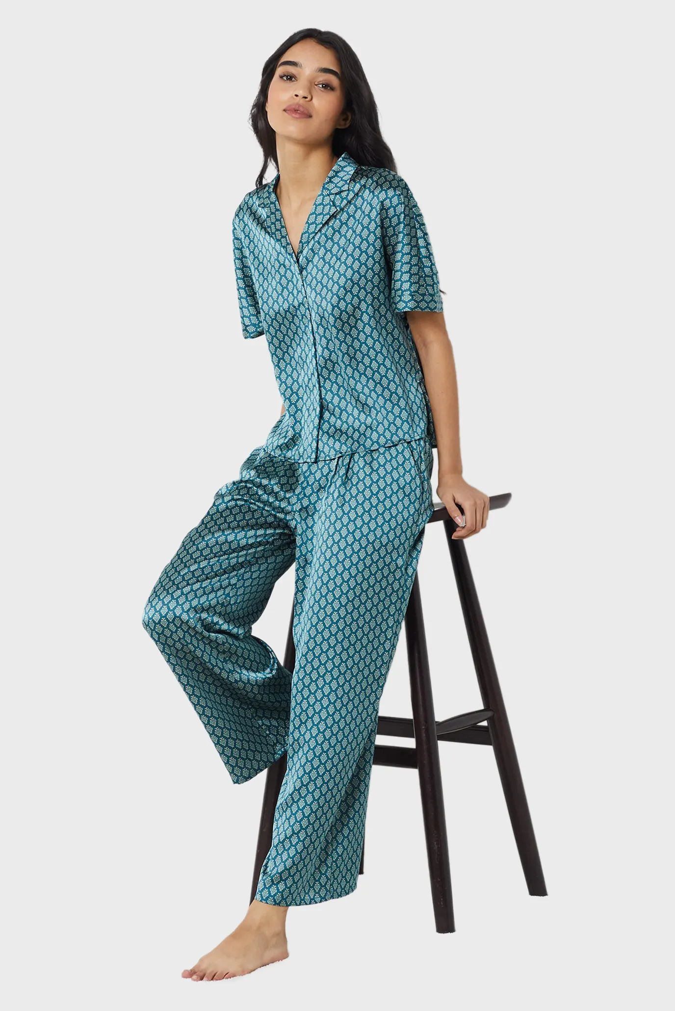 Женские бирюзовые брюки с узором 7/8 VINIA 4