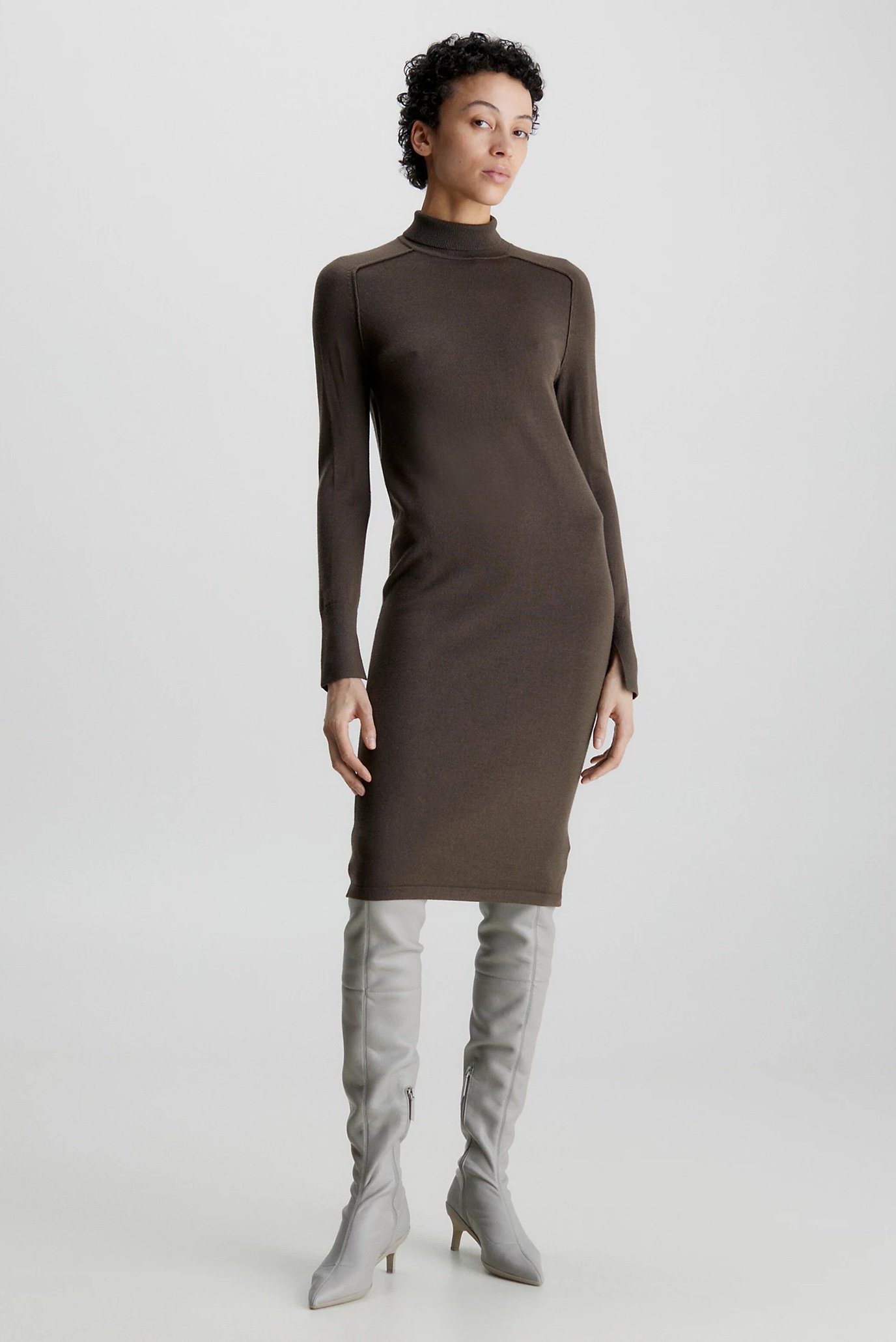 Женское коричневое шерстяное платье EXTRA FINE WOOL HIGH-NK 1