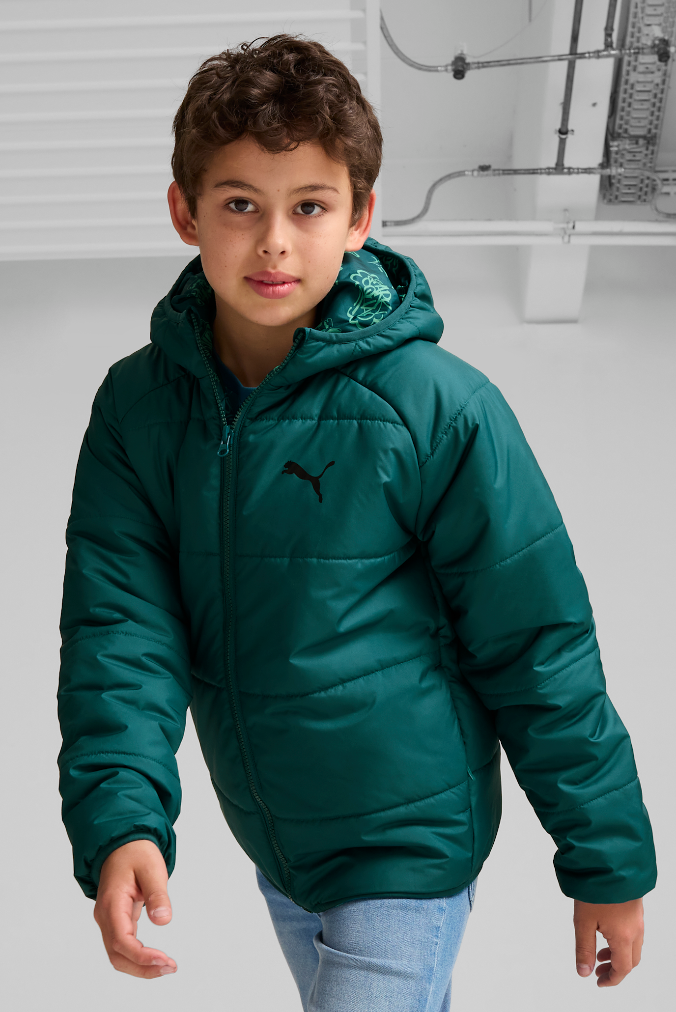 Детский зеленый двусторонний пуховик Reversible Puffer Jacket Youth 1