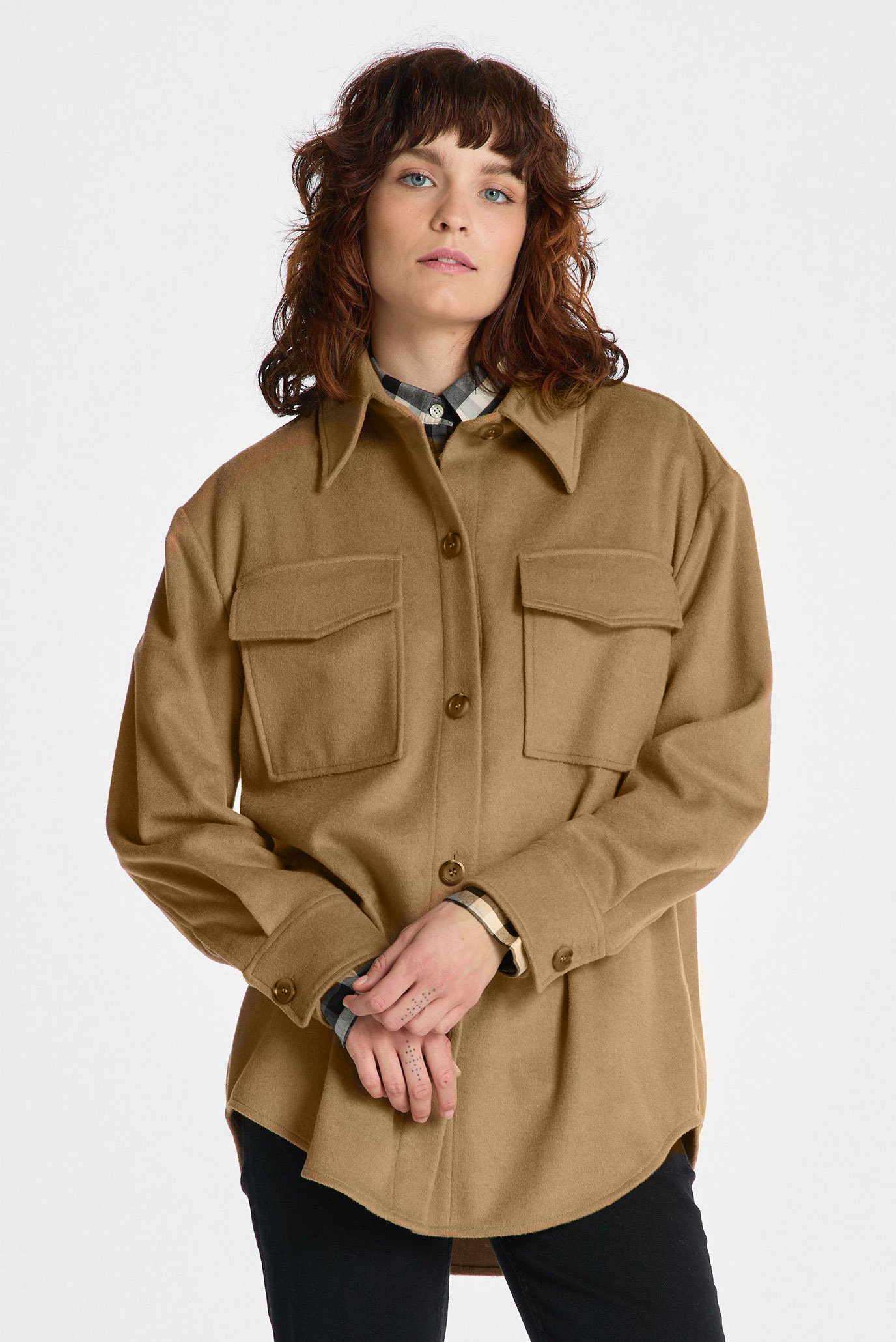 Женская бежевая рубашка-пальто REL OVER 1