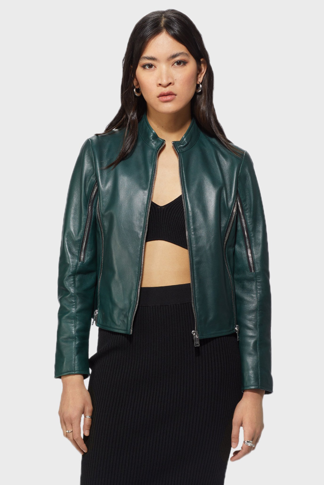 Жіноча зелена шкіряна куртка soft zip 223 1