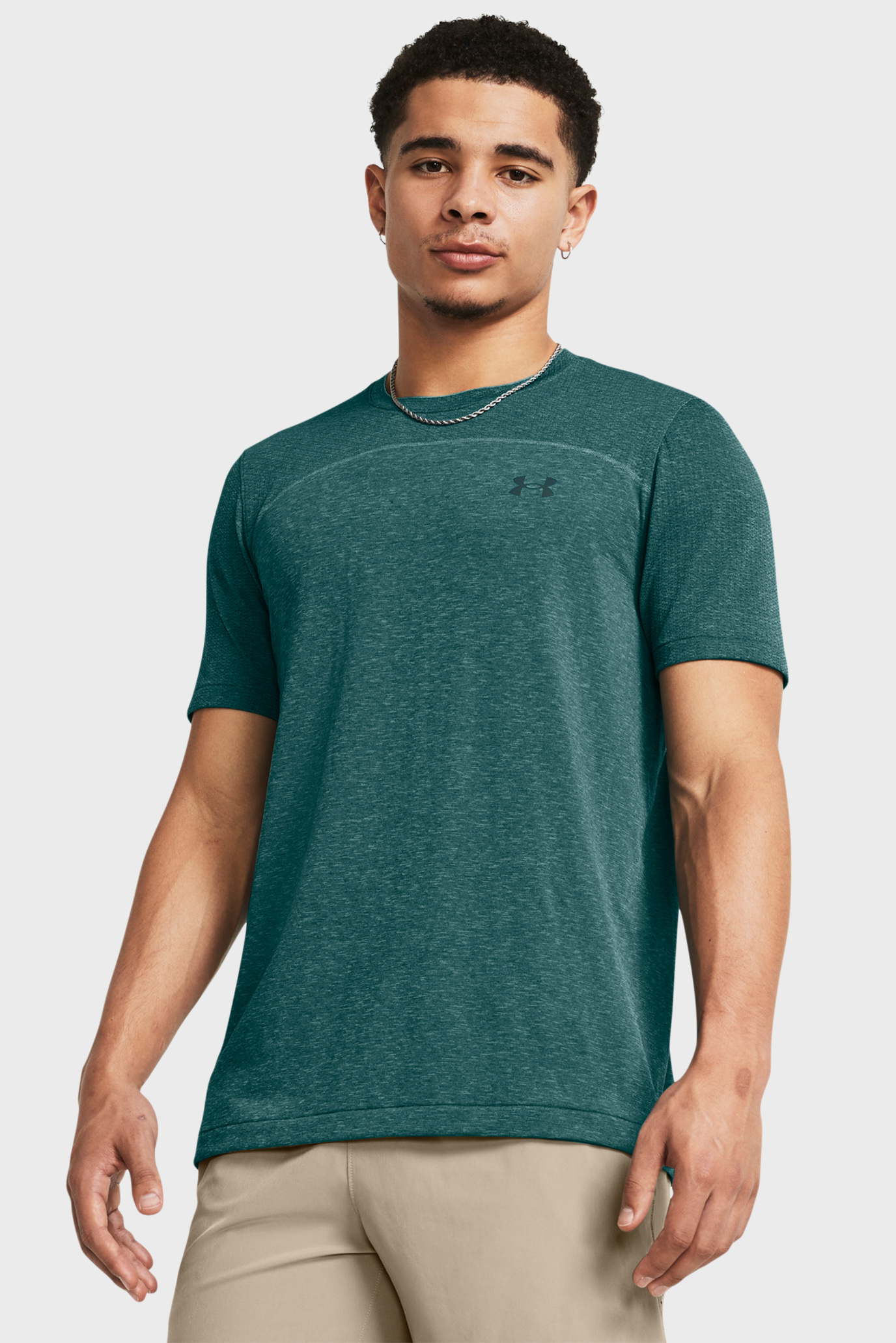 Мужская зеленая футболка UA Rush Seamless Wordmark SS 1
