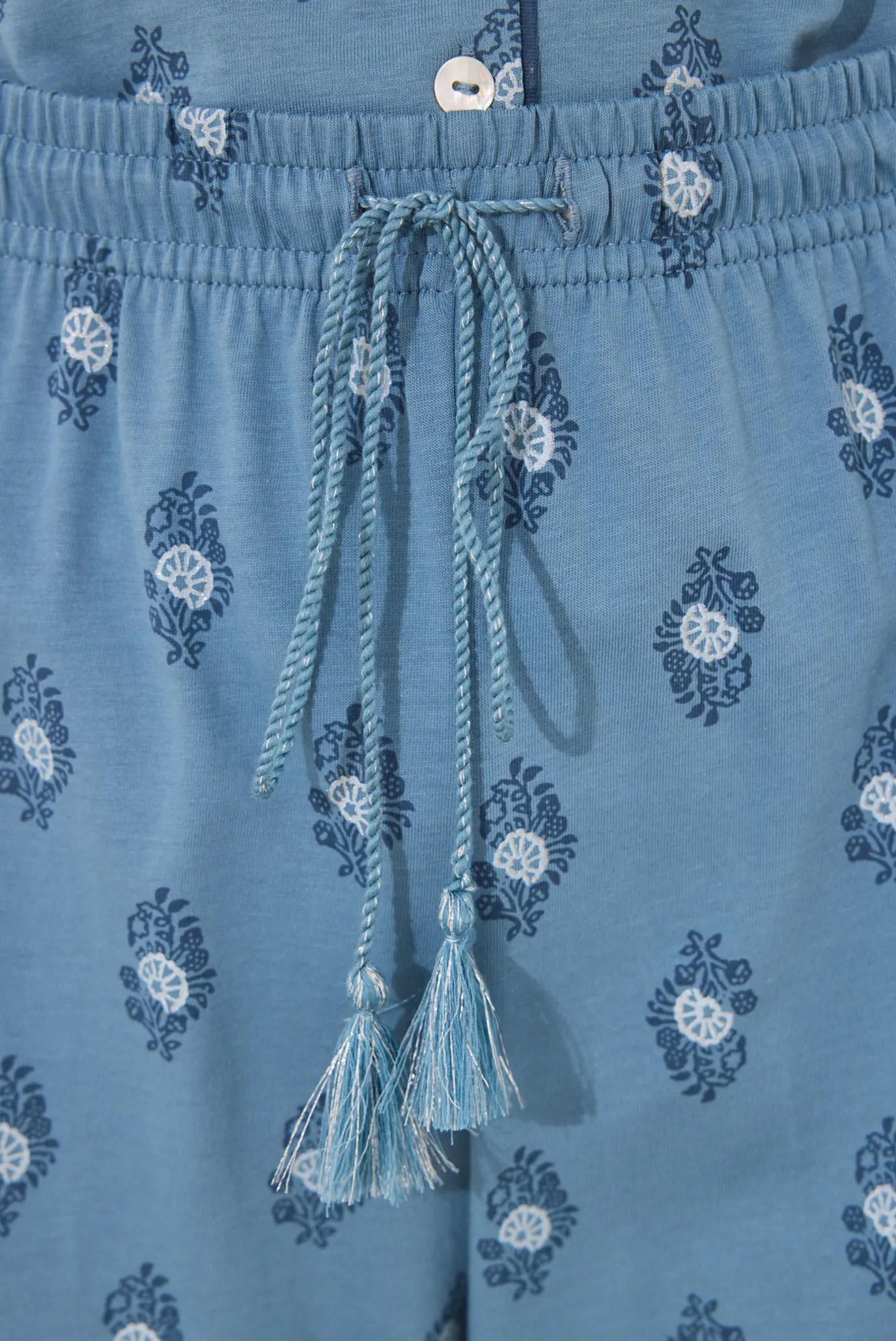 Жіноча синя піжама з візерунком (сорочка, брюки) 5