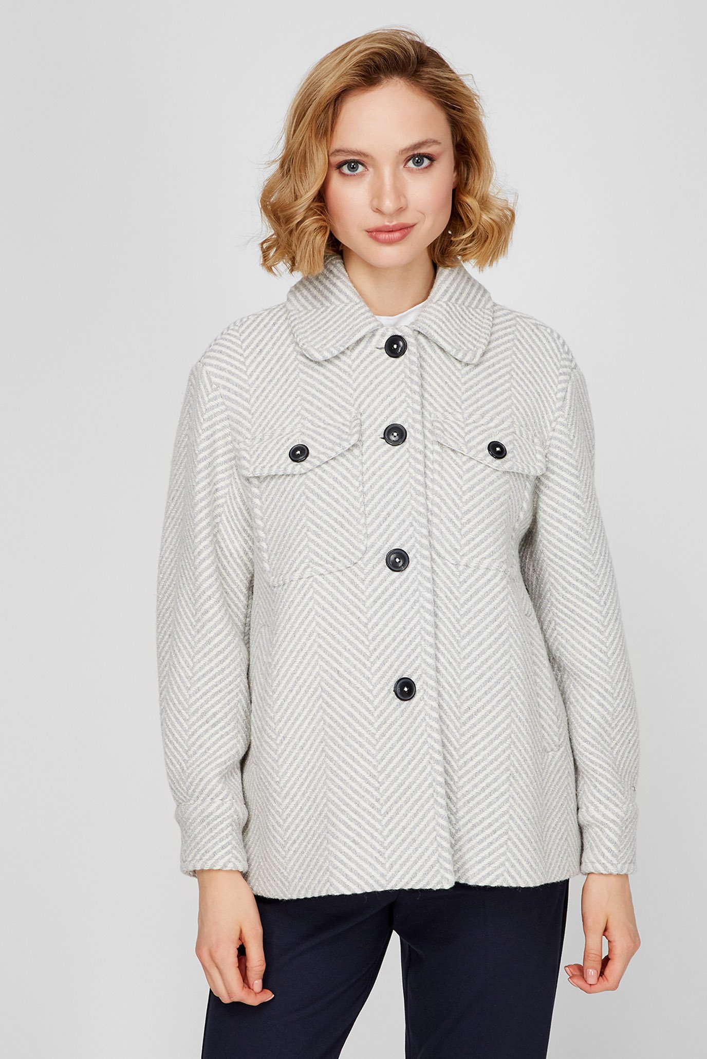 Женское серое пальто HERRINGBONE SHACKET 1