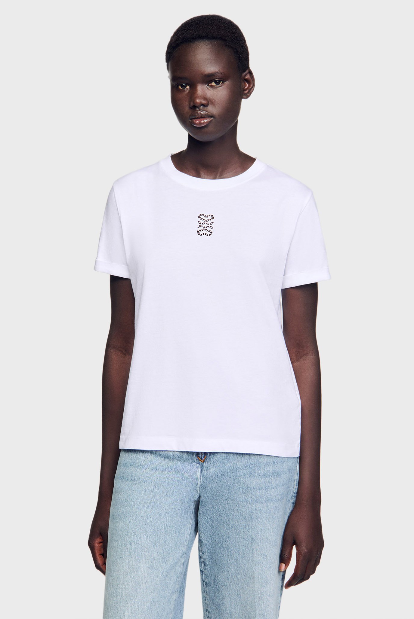 Женская белая футболка Белый S Sandro SFPTS01636_whiteFW25 Женская белая футболка Белый S Sandro SFPTS01636_whiteFW25