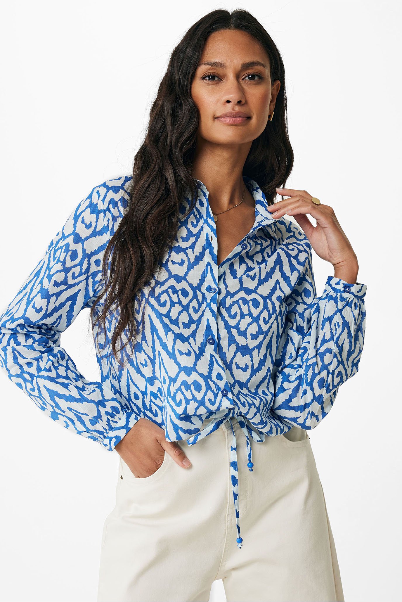 Жіноча сорочка з візерунком Long sleeve cropped blouse wit 1