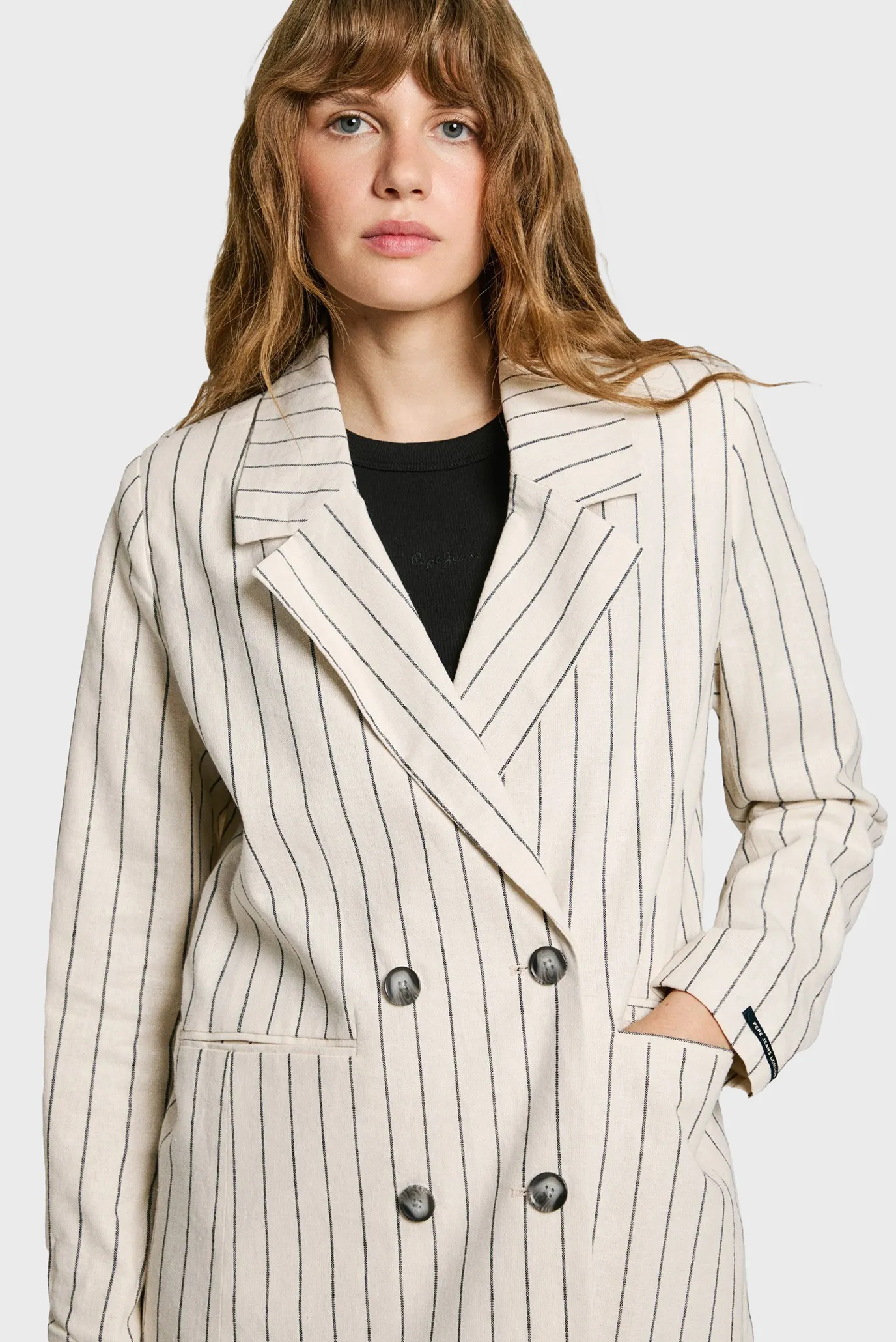 Женский белый льняный жакет в полоску HANNAH 2