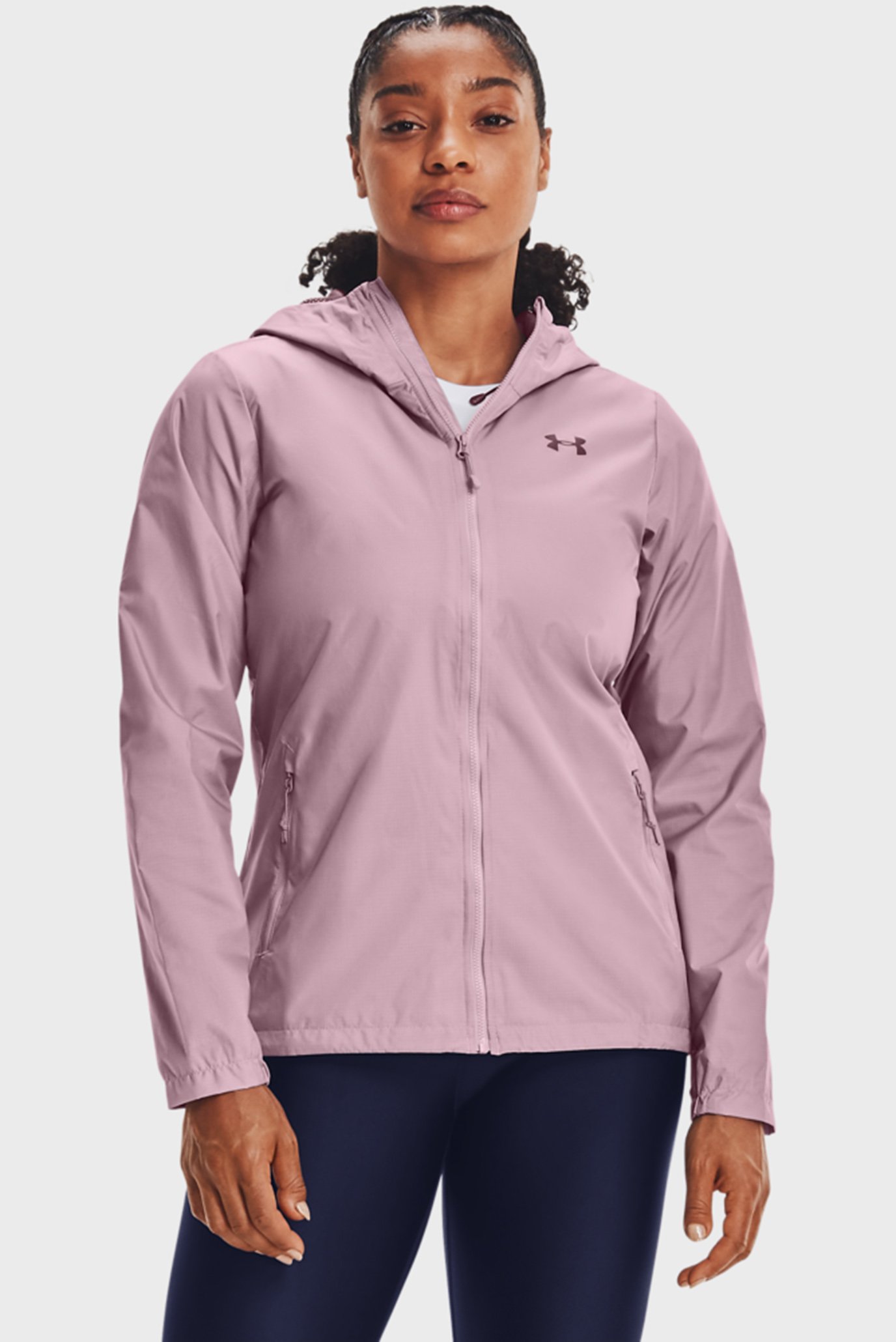Женская розовая ветровка UA Forefront Rain Jacket 1