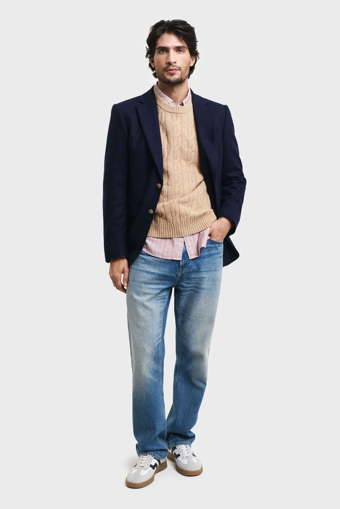 Мужской бежевый шерстяной свитер LAMBSWOOL CABLE C-NECK 2