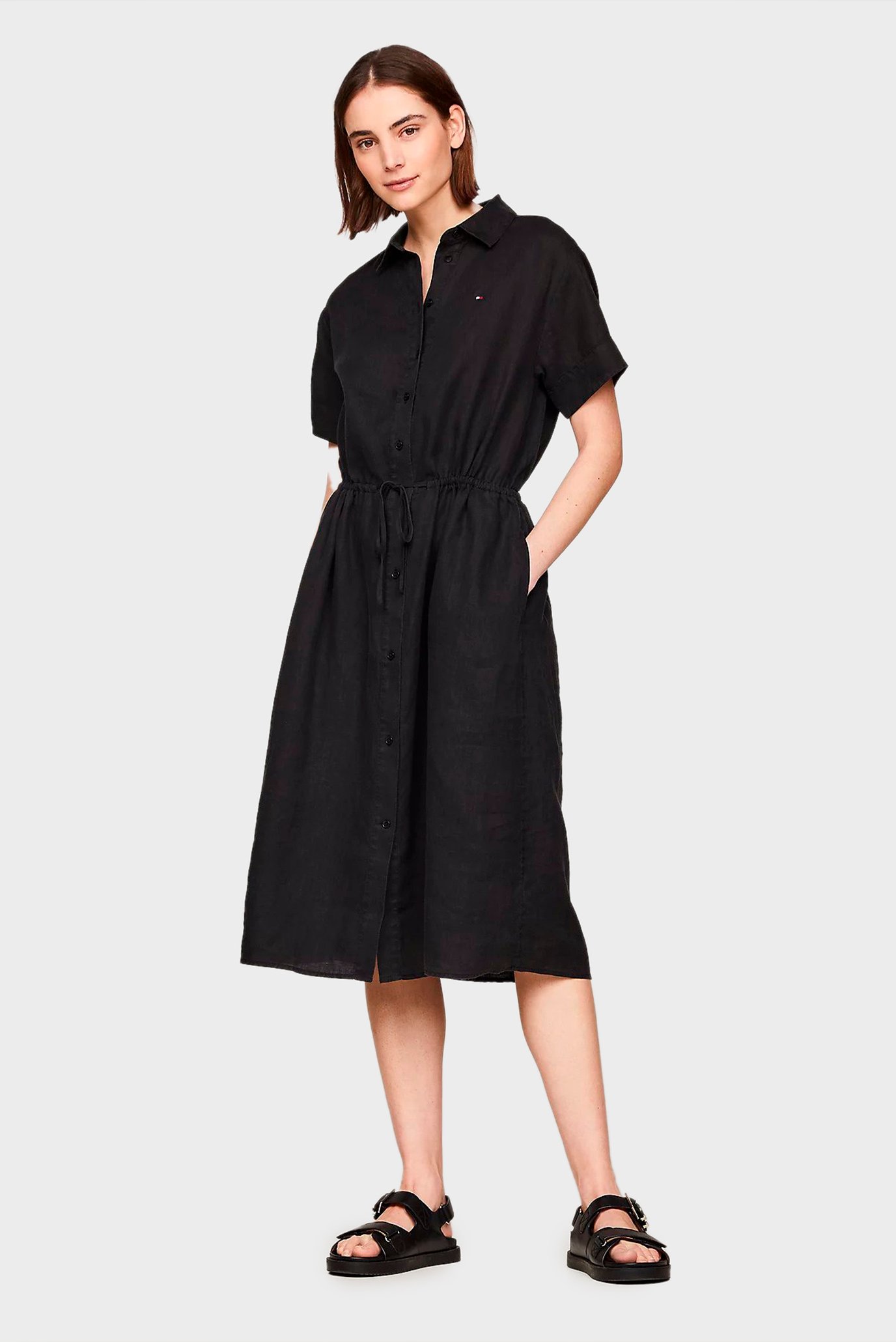 Женское черное льняное платье LINEN SS MIDI SHIRT 1