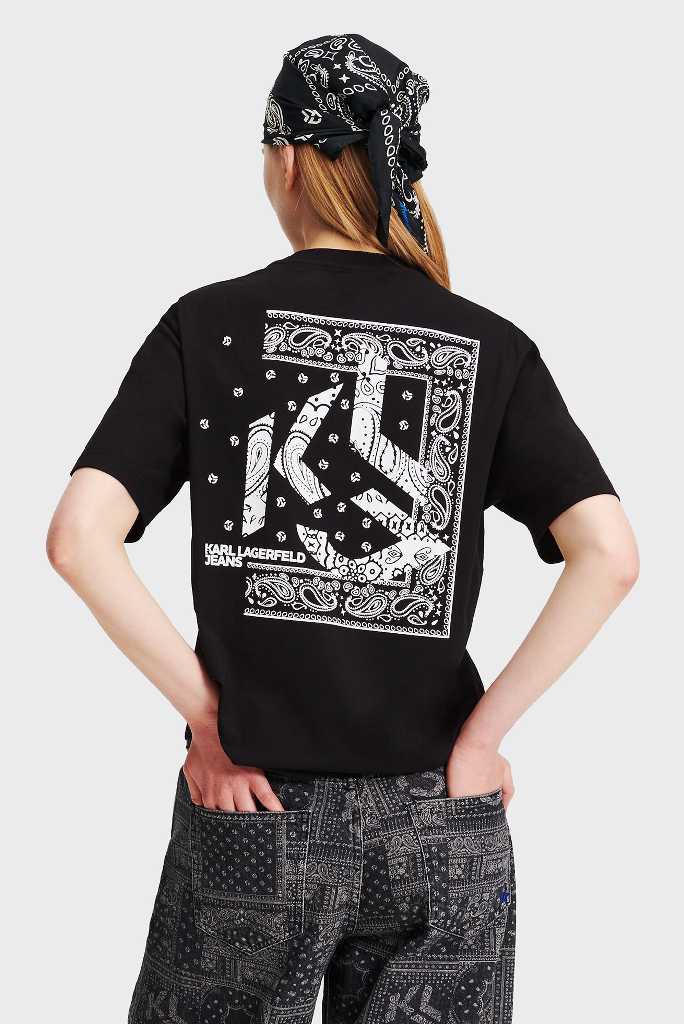 Женская черная футболка KLJ REGULAR BANDANA SSLV TEE 1