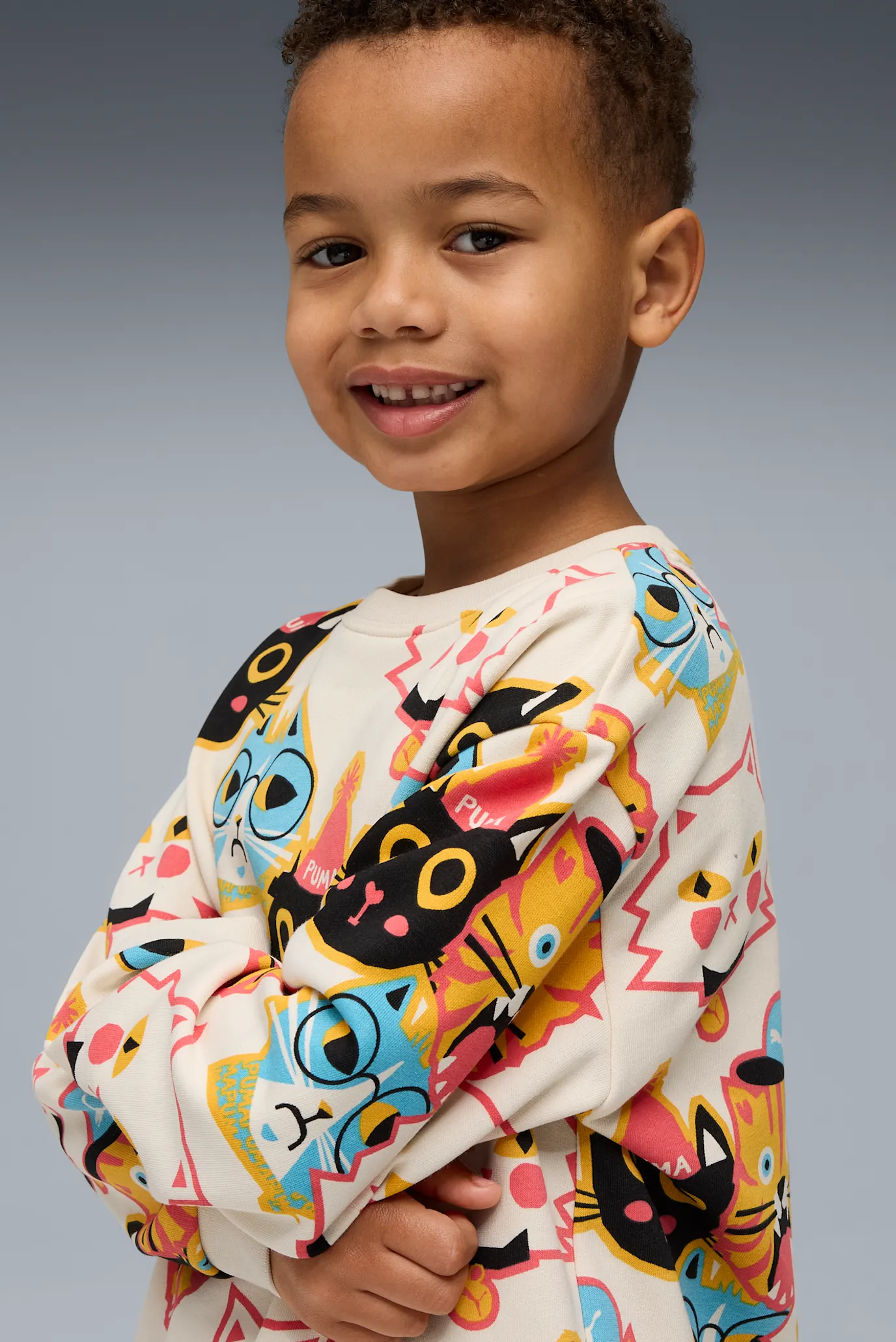 Дитячий білий світшот з візерунком Moody Cat Crew Kids 4