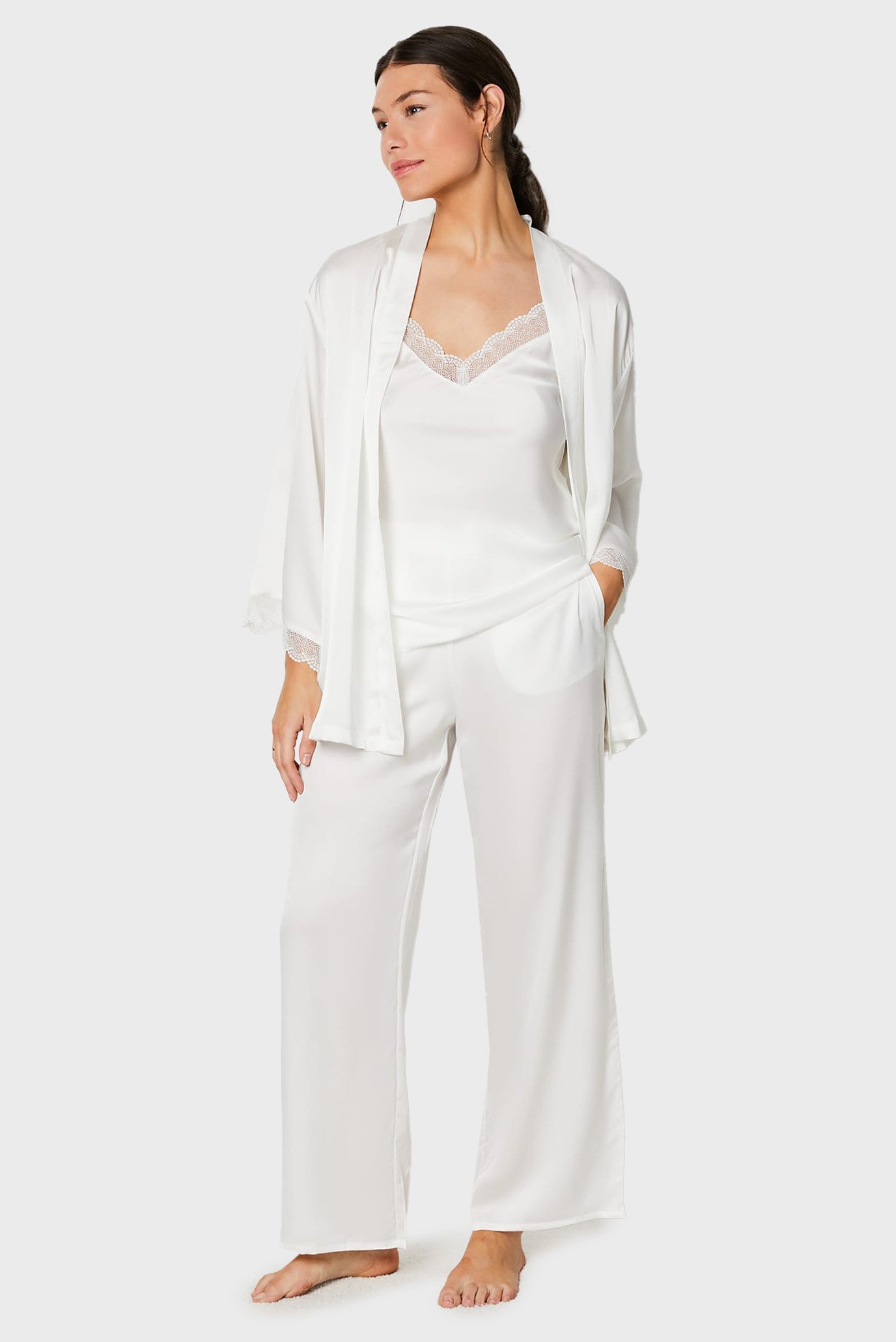 Женская белая пижама (кардиган, топ, брюки) TREASURE 1