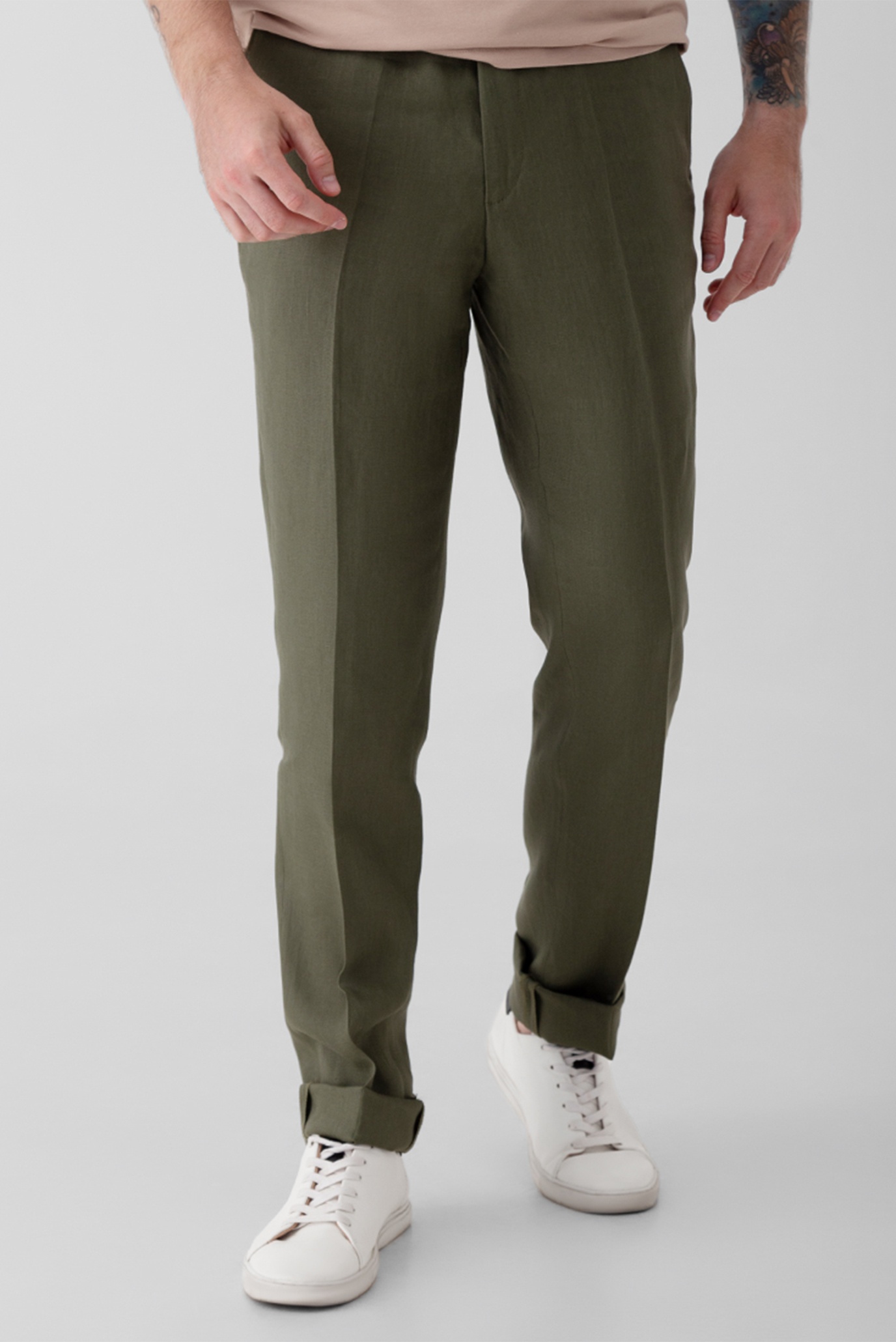 Чоловічі оливкові лляні брюки 1