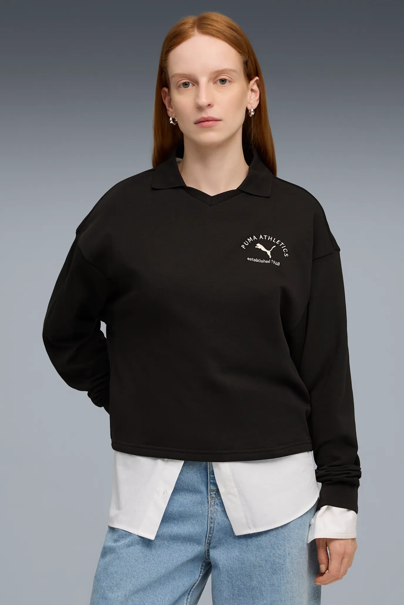 Женский черный свитшот PUMA Class Short Polo Crew Women 2