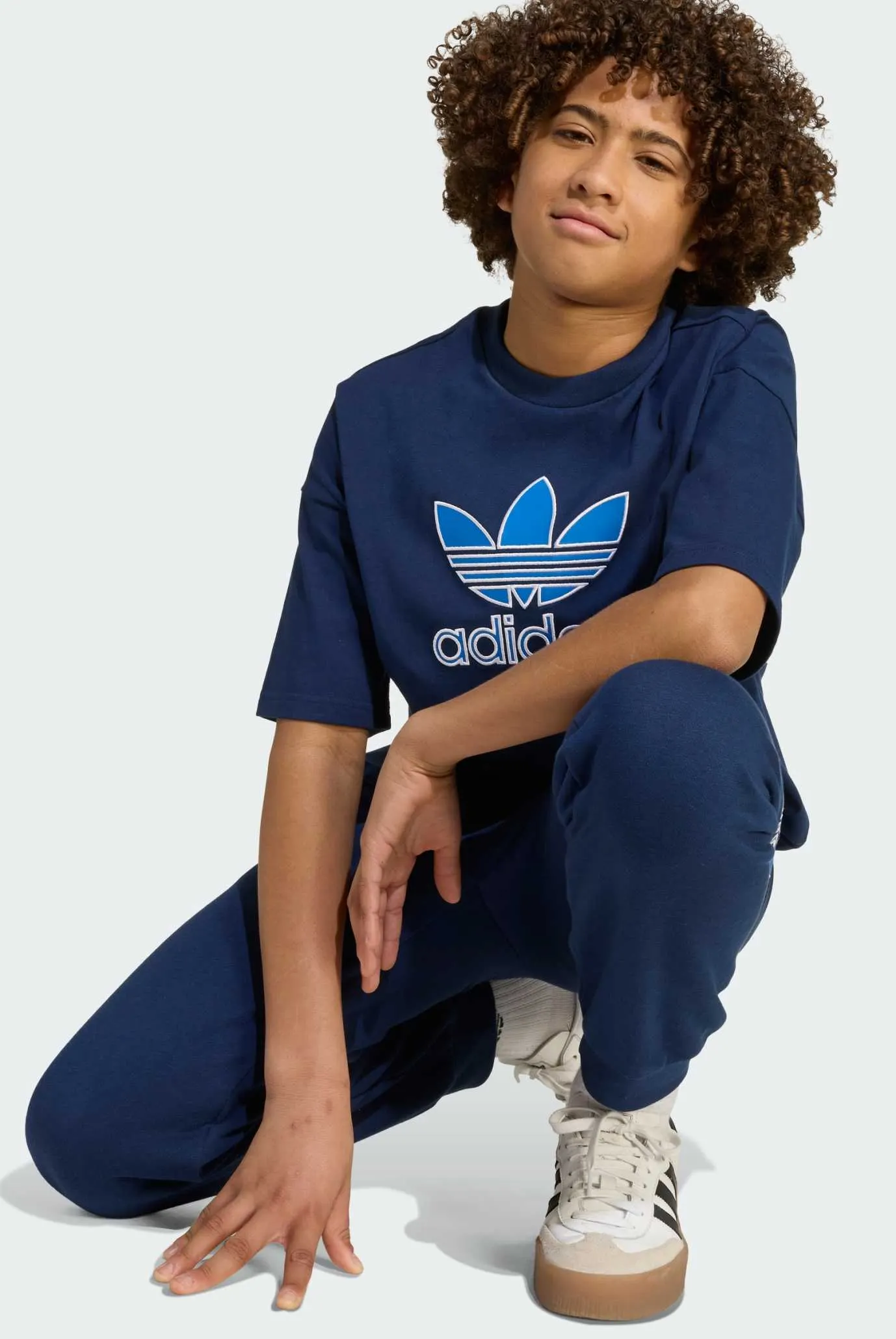 Детская темно-синяя футболка Oversize Trefoil 6