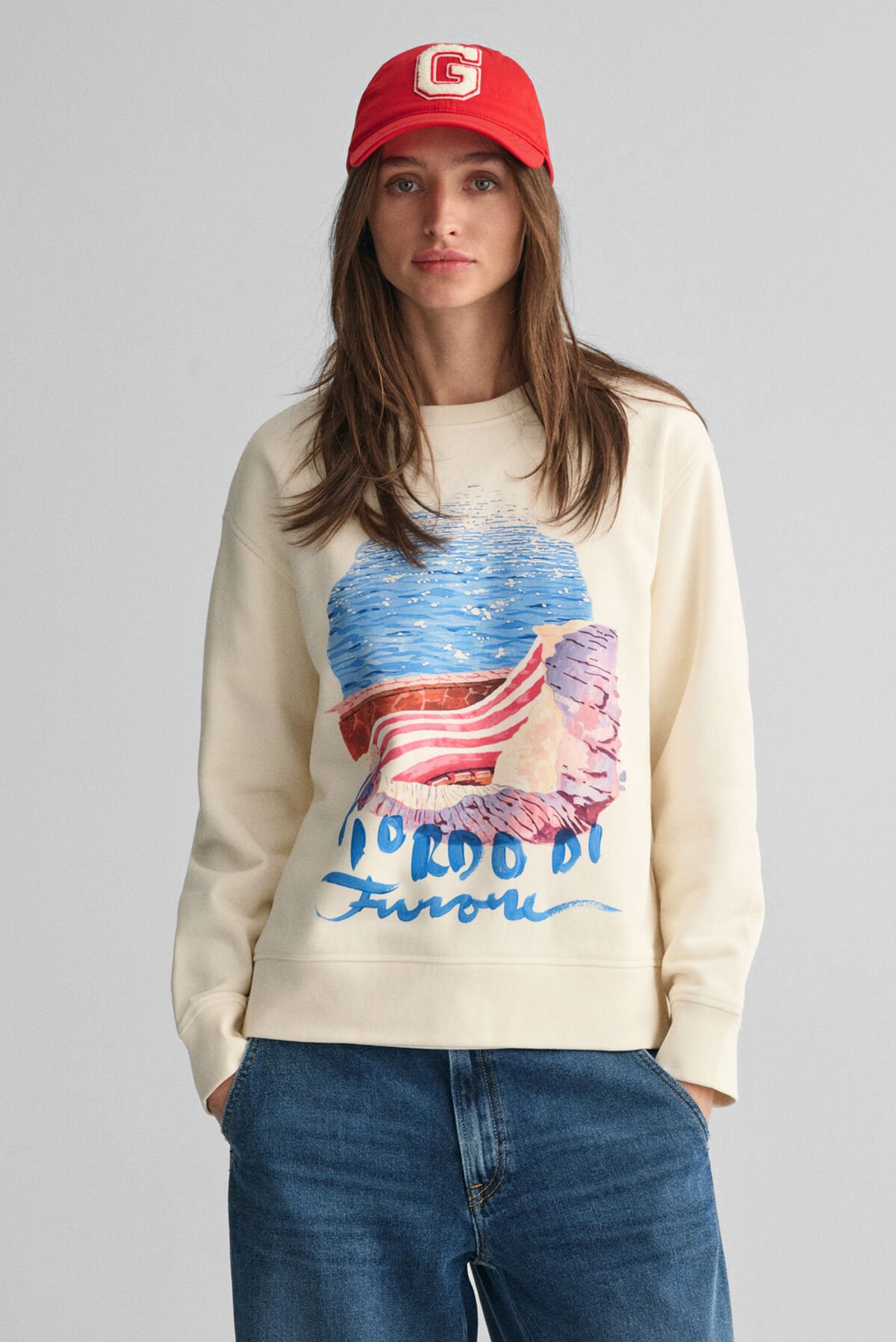 Женский белый свитшот SCENERY PRINT C-NECK 1