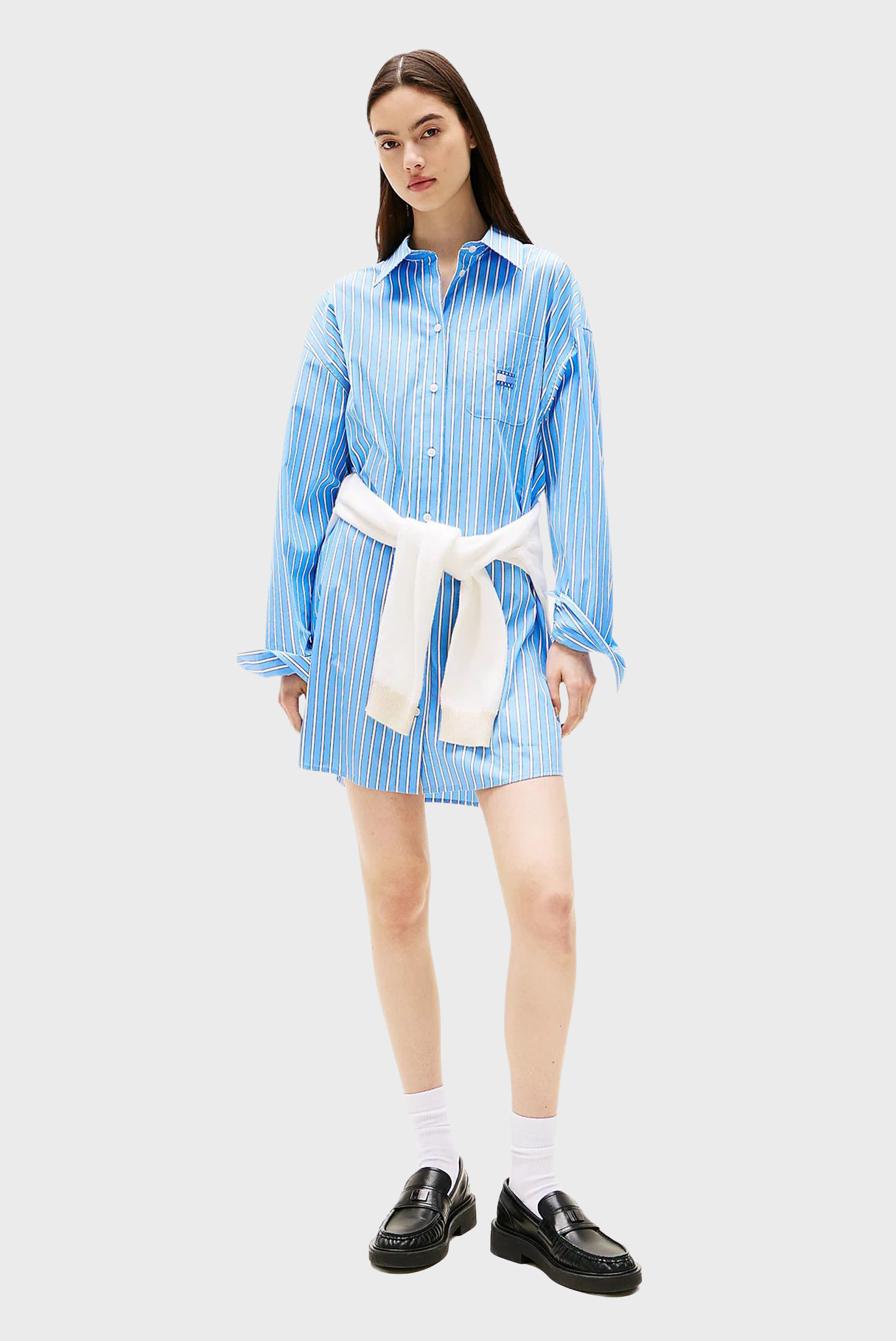 Женское голубое платье в полоску MINI SHIRT Голубой M Tommy Jeans DW0DW21122 Женское голубое платье в полоску MINI SHIRT Голубой M Tommy Jeans DW0DW21122