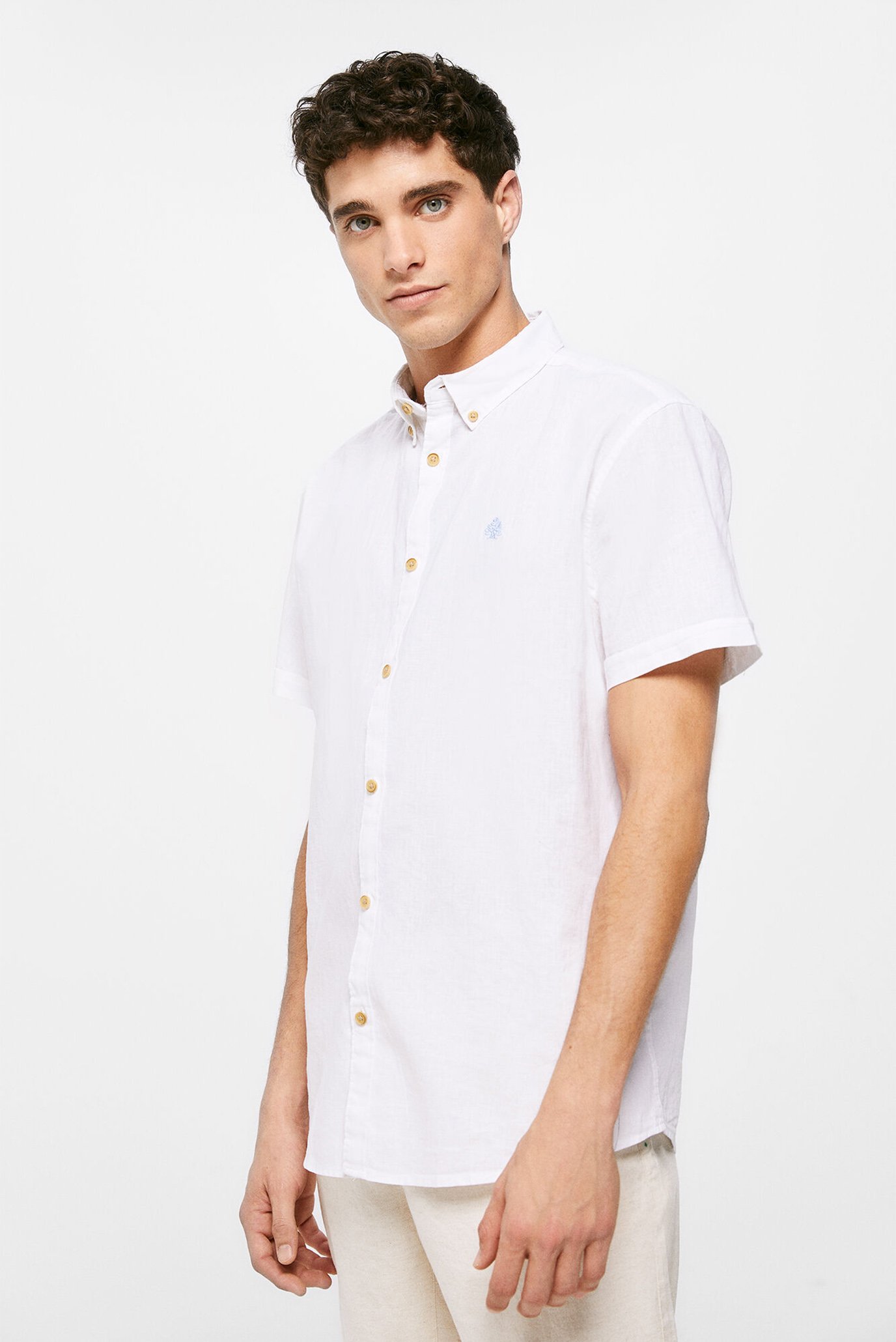 Мужская белая льняная рубашка 1