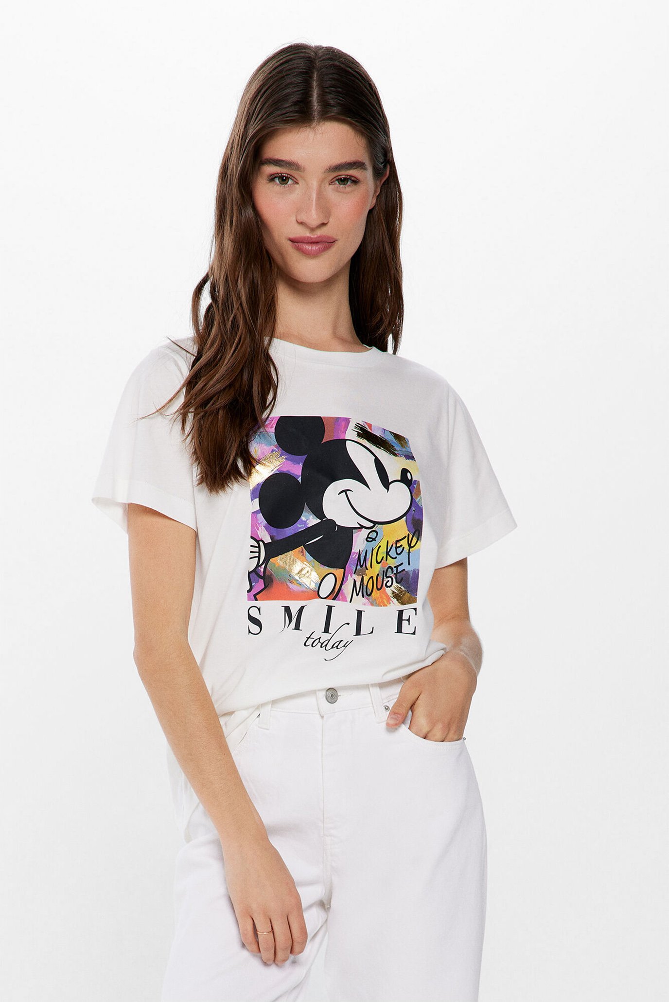 Женская белая футболка Mickey smile 1