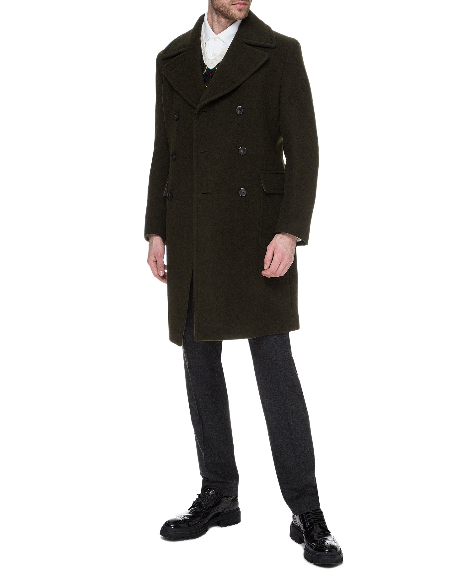 Мужское темно-зеленое шерстяное пальто 1