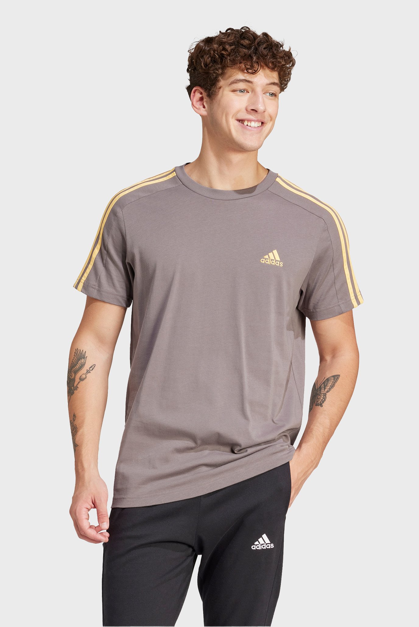 Мужская коричневая футболка Essentials Single Jersey 3-Stripes 1