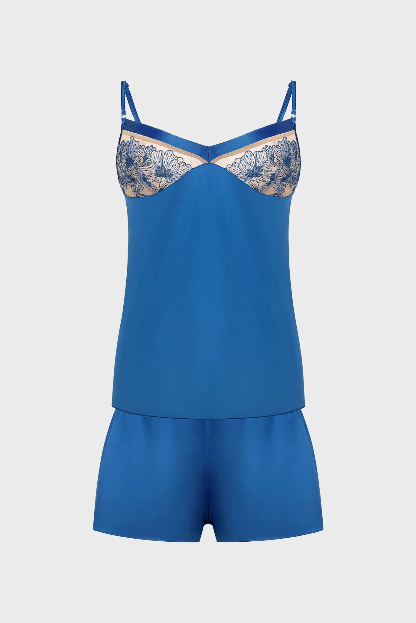 Женская синяя пижама (топ, шорты) 1