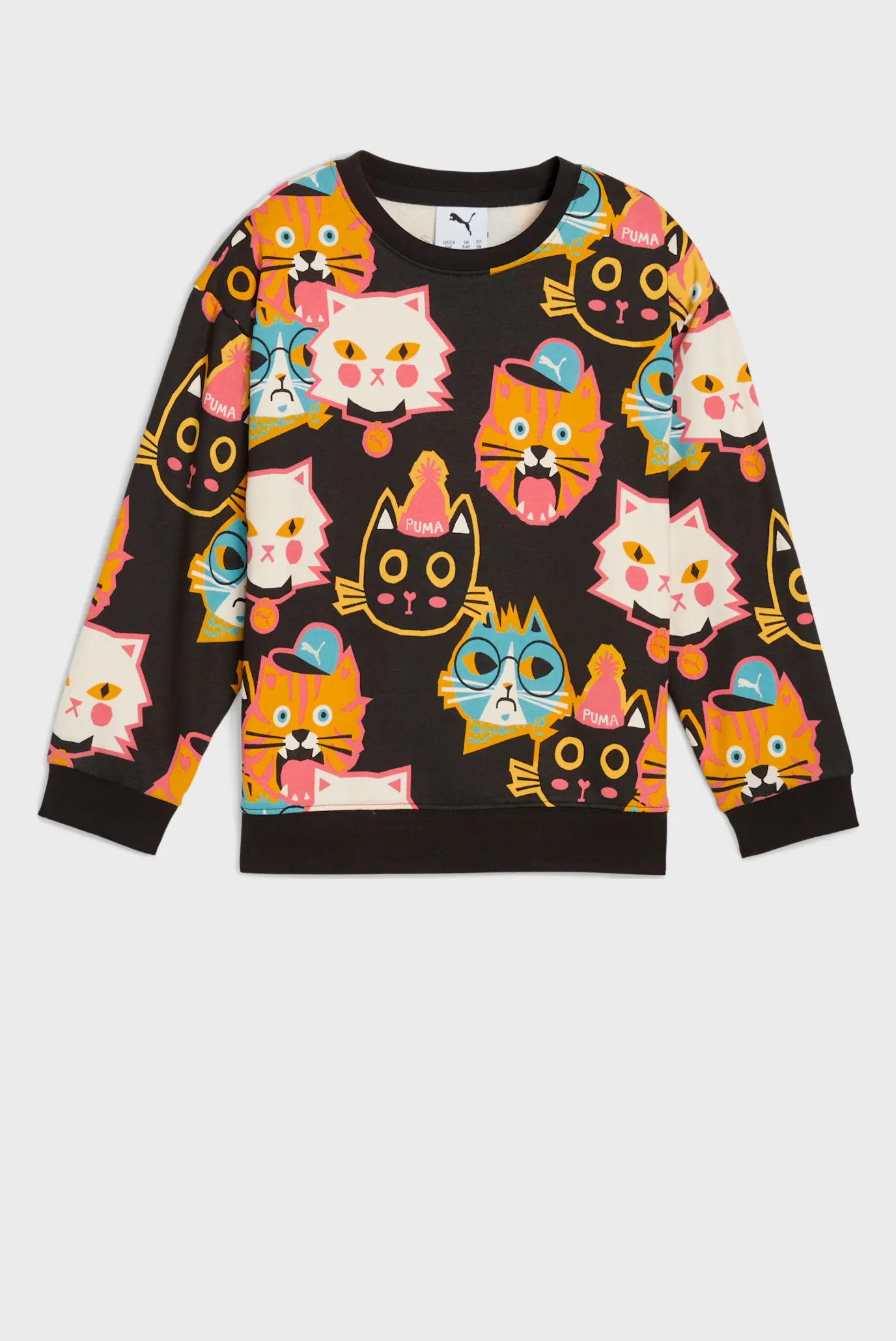 Дитячий чорний світшот з візерунком Moody Cat Crew Kids 5