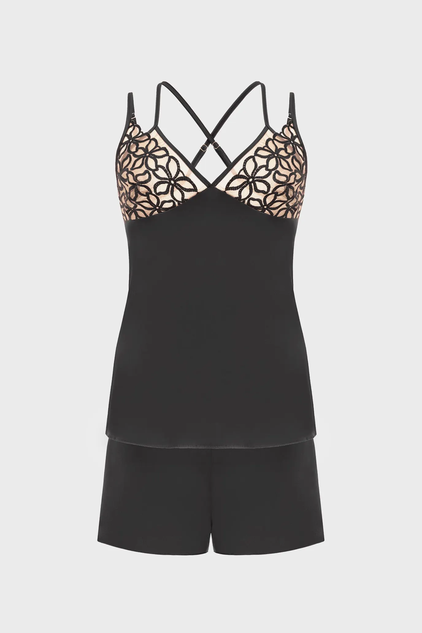 Жіноча чорна піжама (топ, шорти) 4