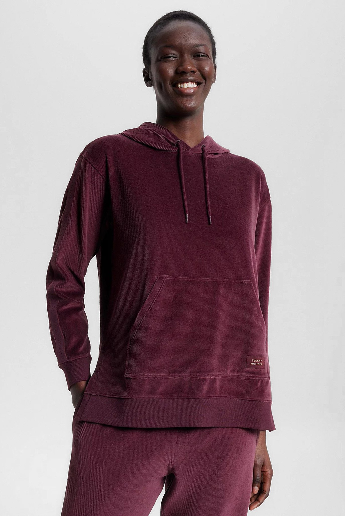 Жіноче бордове велюрове худі LONG HOODIE VELOUR 1