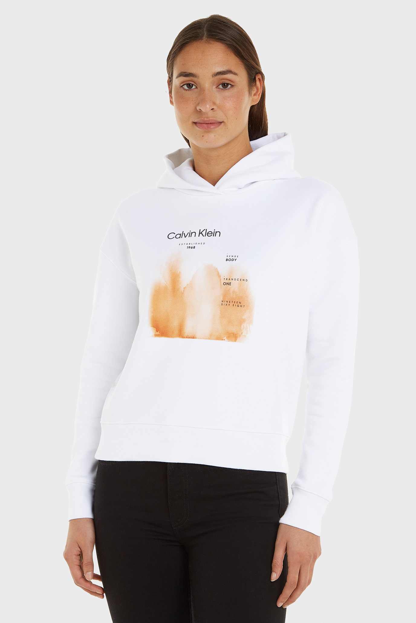 Женское белое худи WATERCOLOR FADE Белый M Calvin Klein K20K206762 Женское белое худи WATERCOLOR FADE Белый M Calvin Klein K20K206762