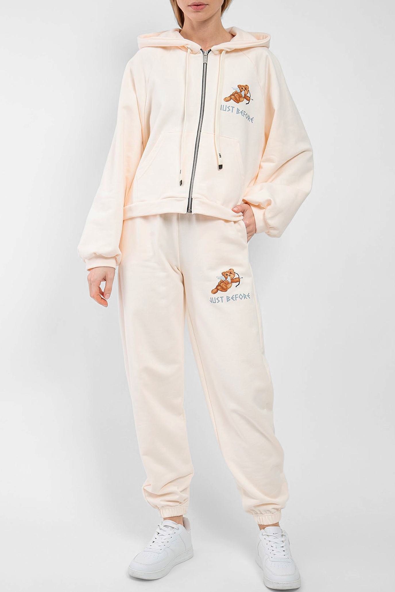 Женский бежевый спортивный костюм (худи, брюки) 1