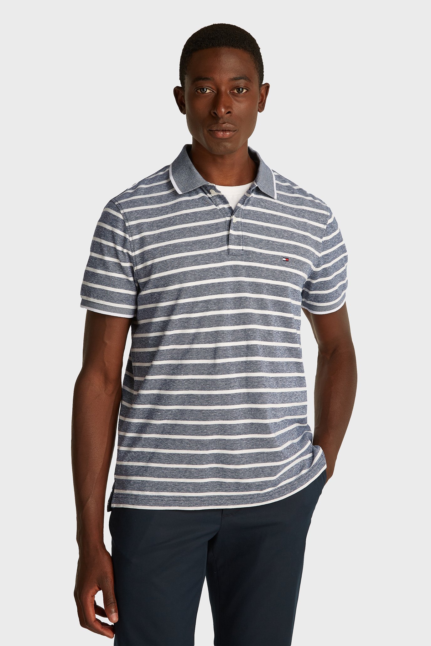 Мужское синее поло в полоску IC LINEN PIQUE Синий XL Tommy Hilfiger MW0MW33140