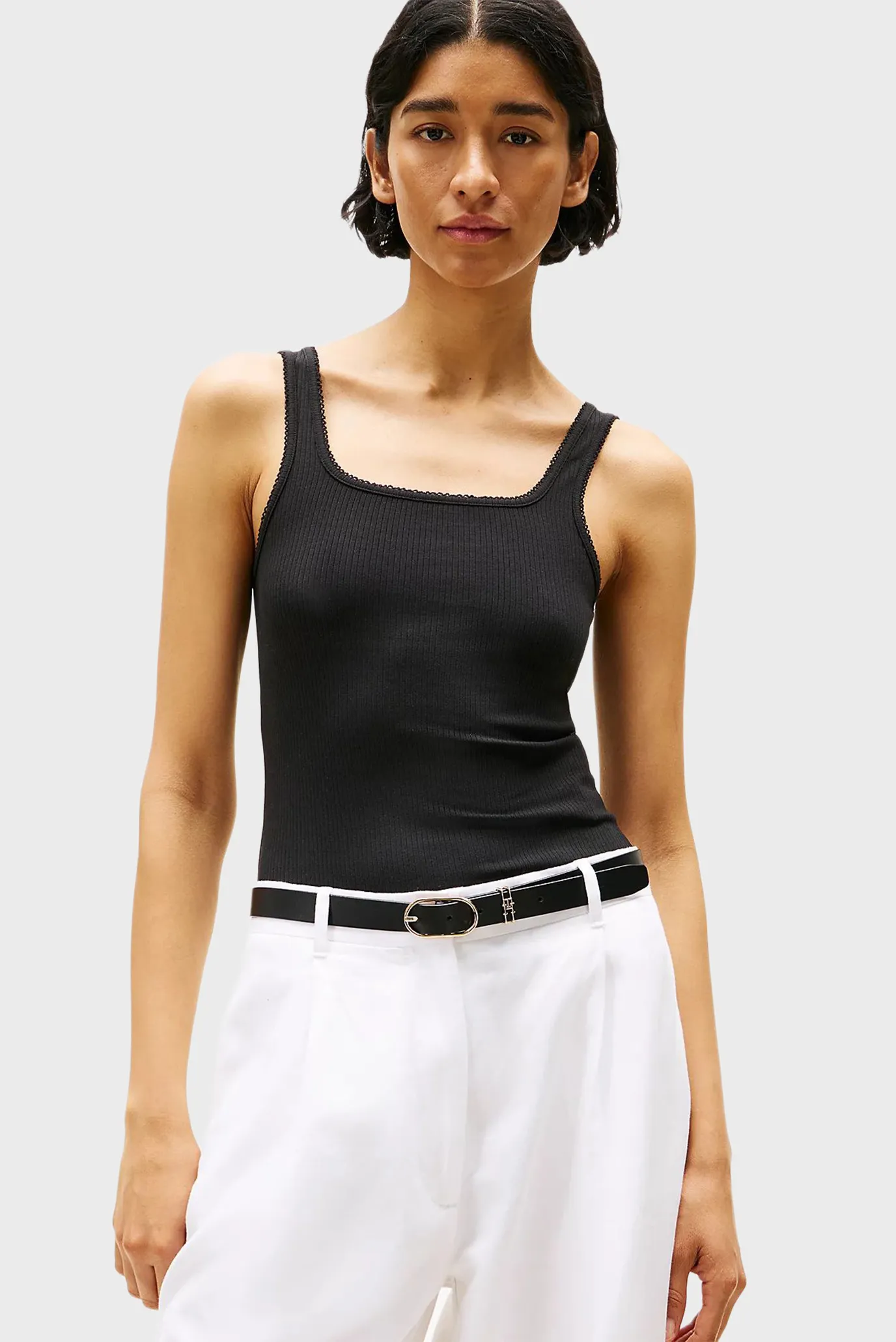 Женский черный топ 5X2 RIB SLIM SQUARE-NK TANK Черный S Tommy Hilfiger WW0WW45444