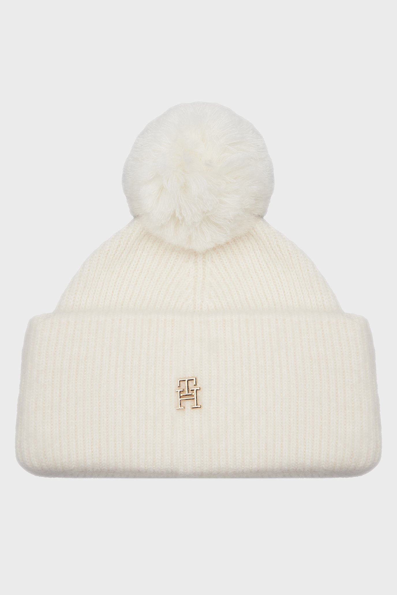 Жіноча біла шапка TH EVENING POMPOM BEANIE 1