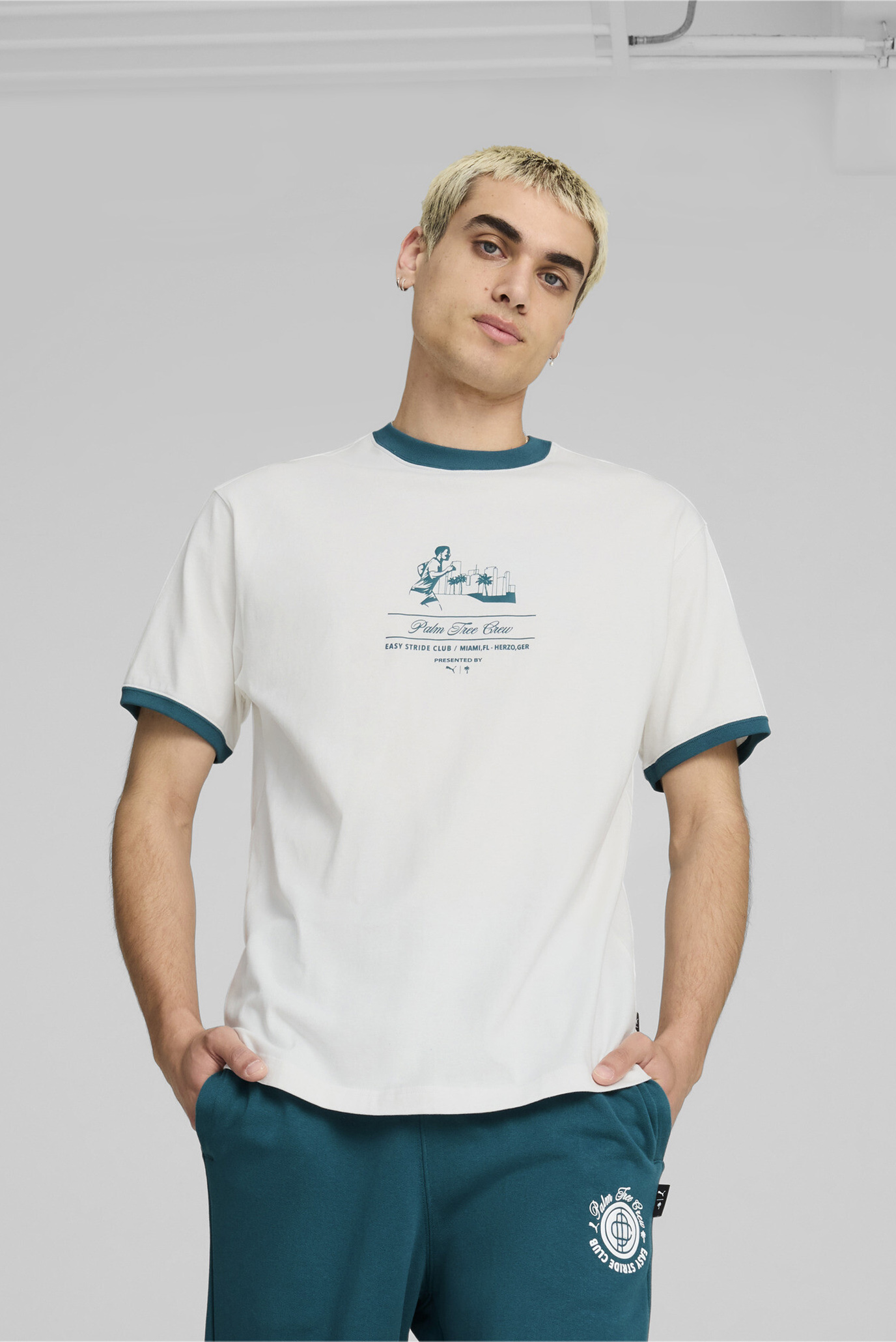 Мужская белая футболка PUMA x PALM TREE CREW Ringer Tee Men 1