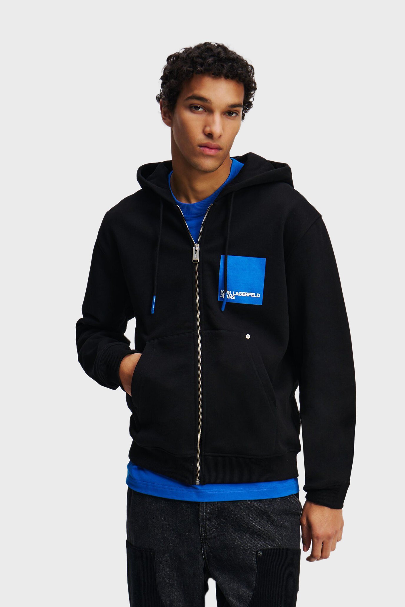 Мужское черное худи KLJ REG BOX LOGO ZIP HOODIE 1