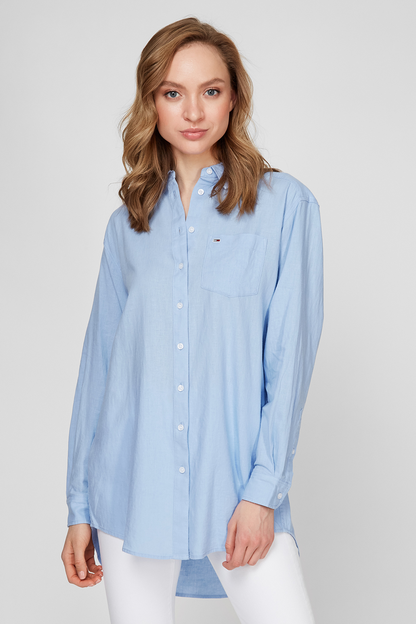 Женская голубая льняная рубашка TJW RELAXED LONG  SHIRT 1