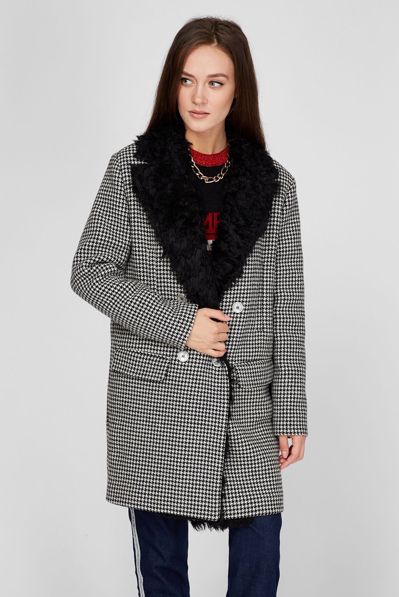 Женское шерстяное пальто с узором 1
