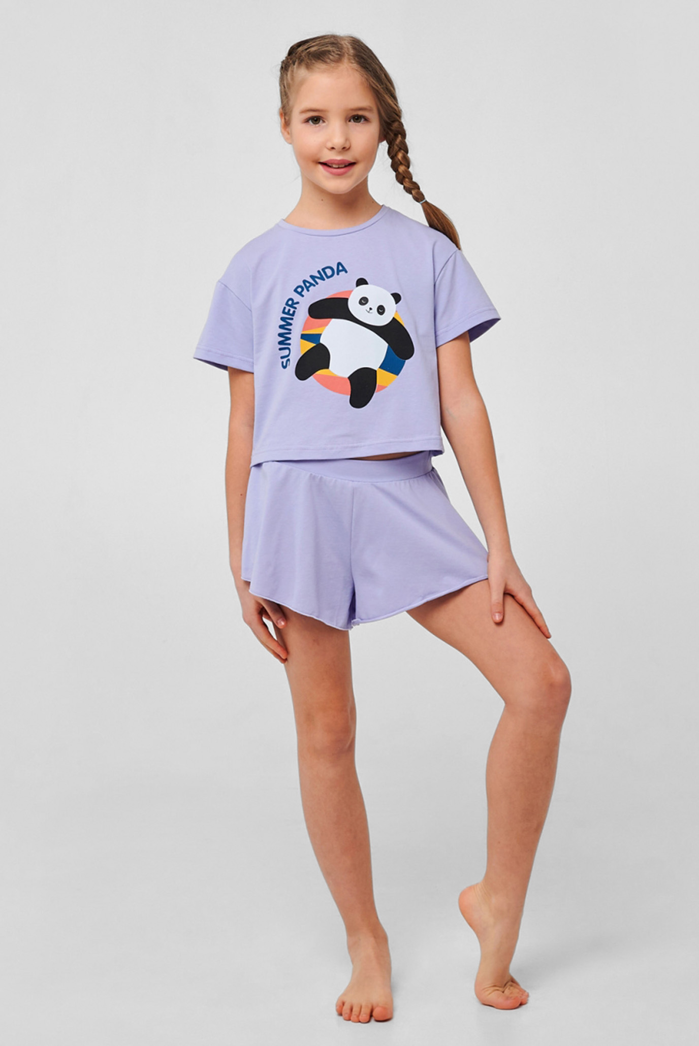 Дитяча бузкова піжама (футболка, шорти) 1