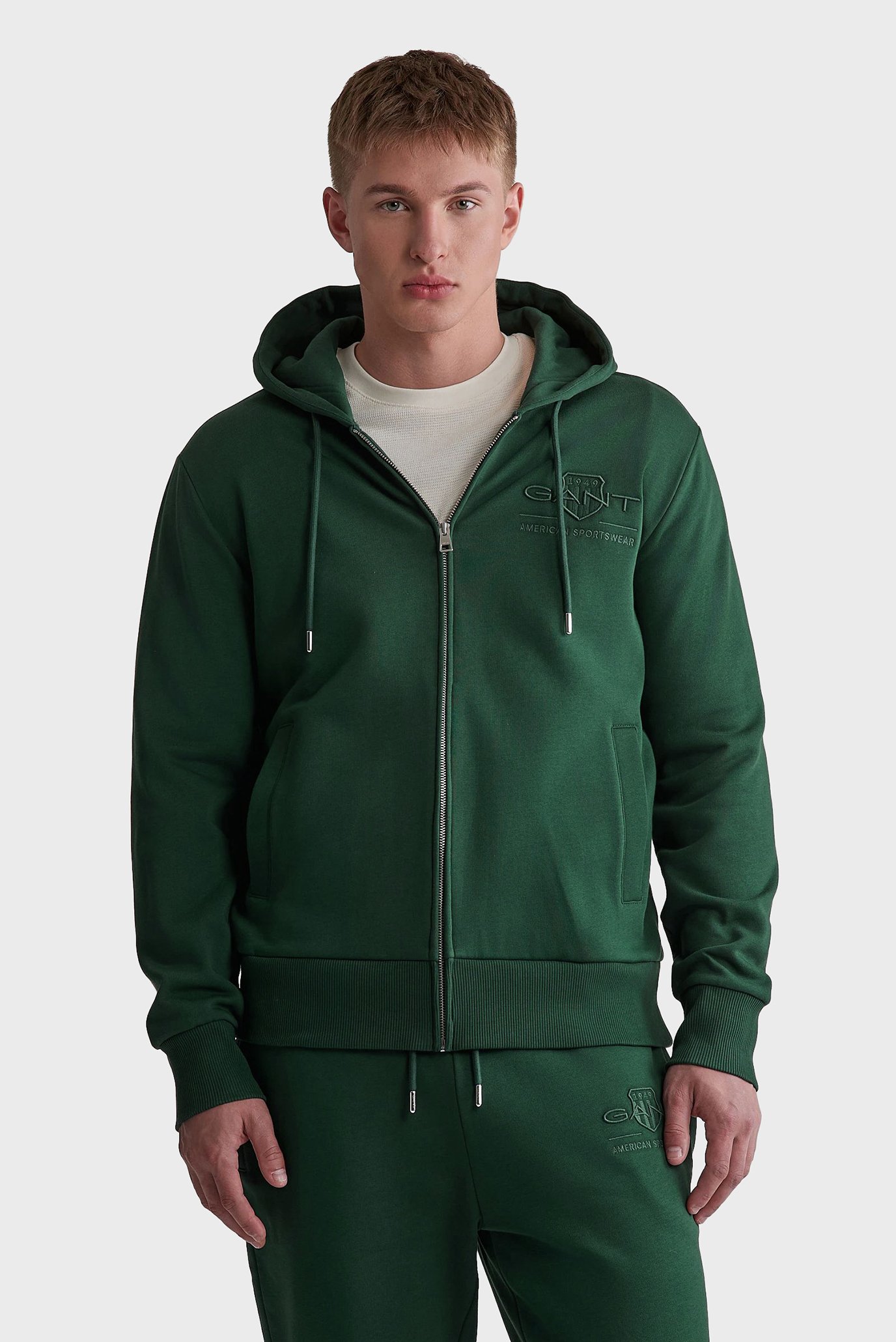 Мужское зеленое худи REG TONAL SHIELD FULL ZIP 1