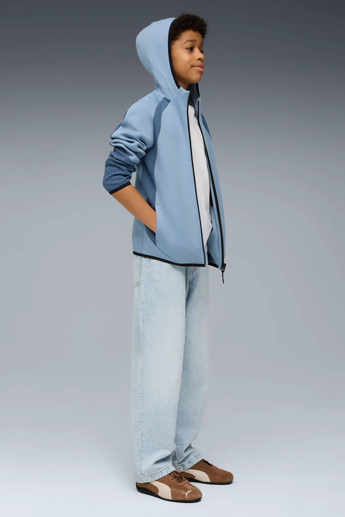 Детское голубое худи Evostripe Full-Zip Hoodie Youth 2