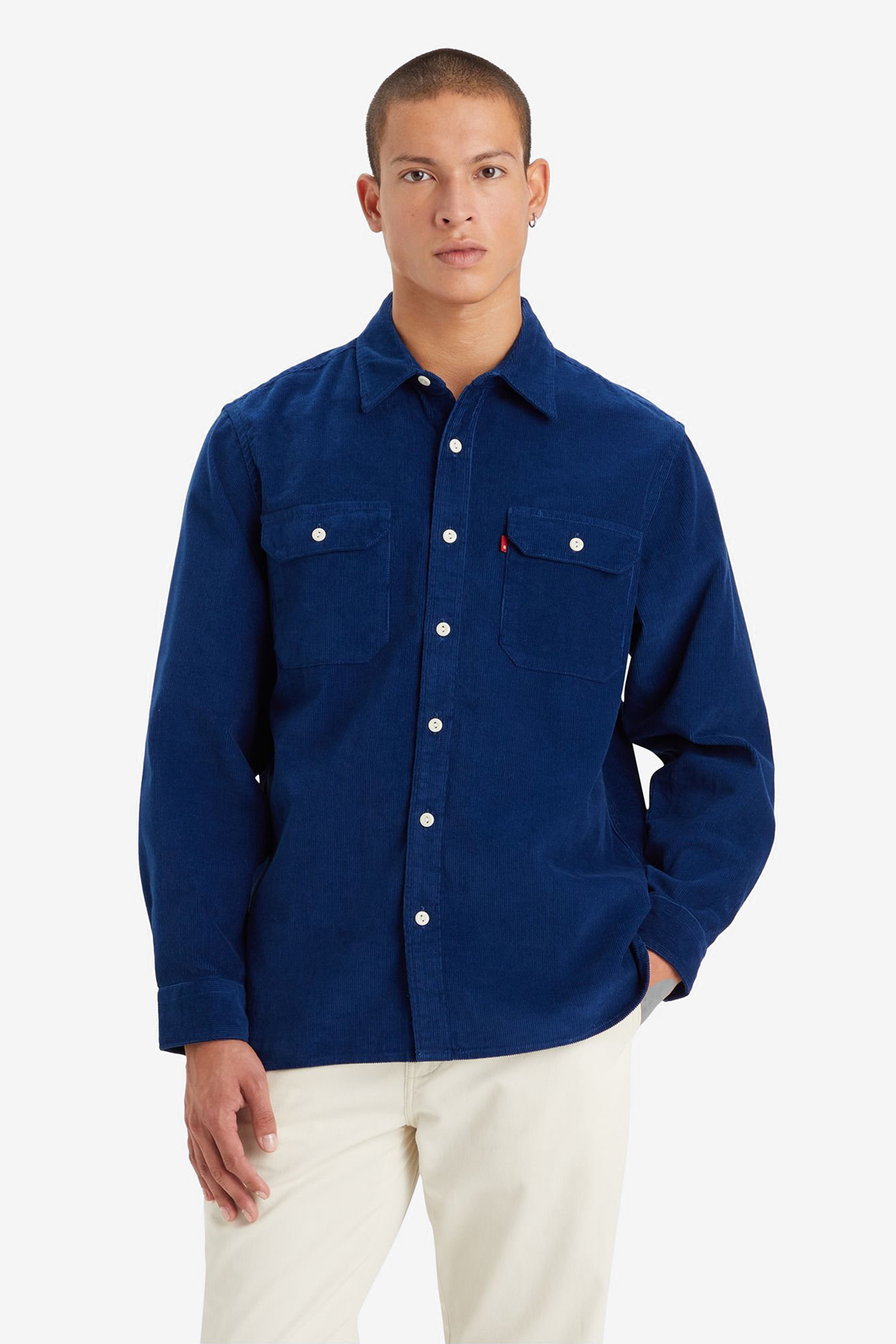 Мужская темно-синяя вельветовая рубашка 1