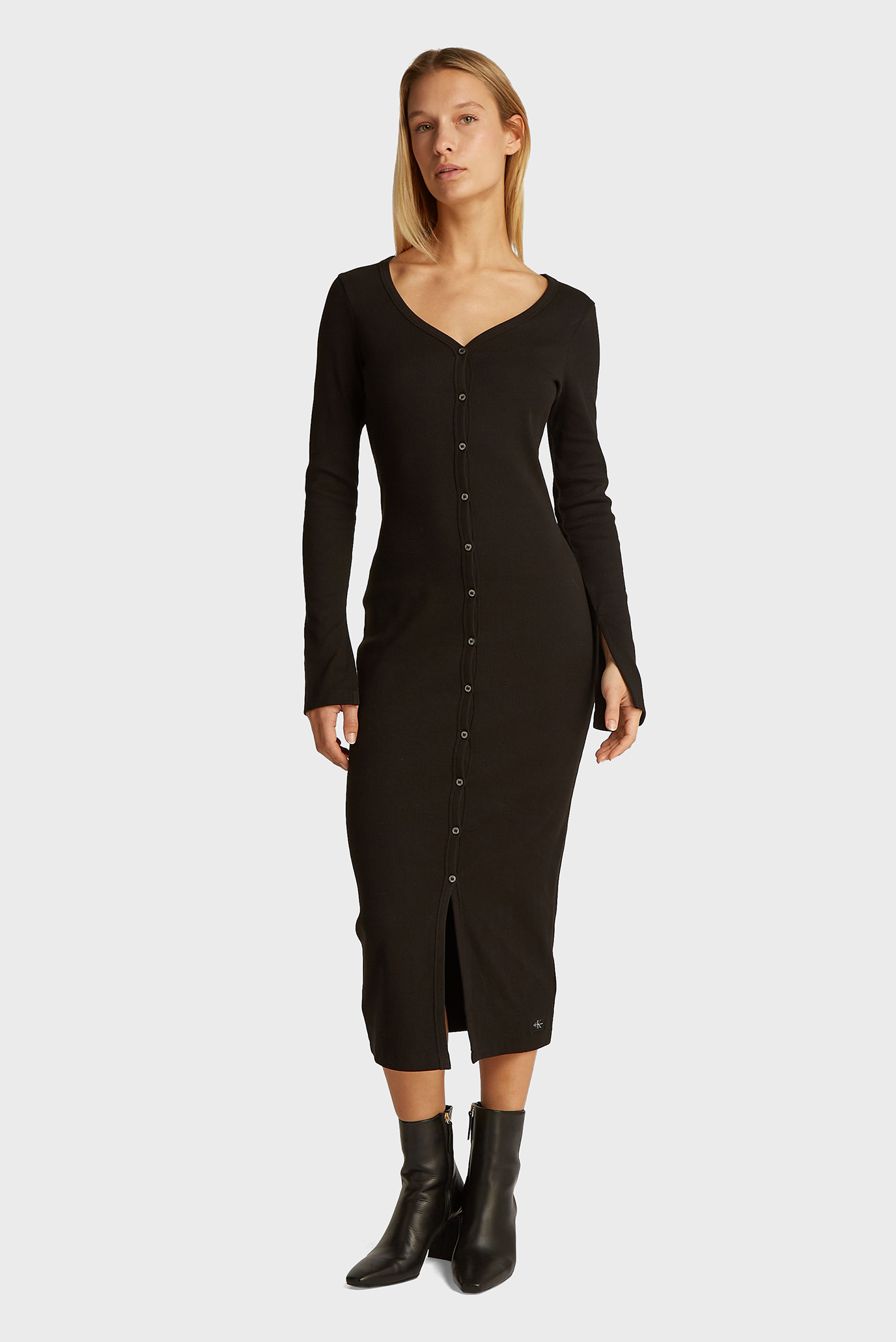 Женское черное платье WOVEN LABEL LS RIB DRESS Черный M Calvin Klein Jeans J20J224830 Женское черное платье WOVEN LABEL LS RIB DRESS Черный M Calvin Klein Jeans J20J224830