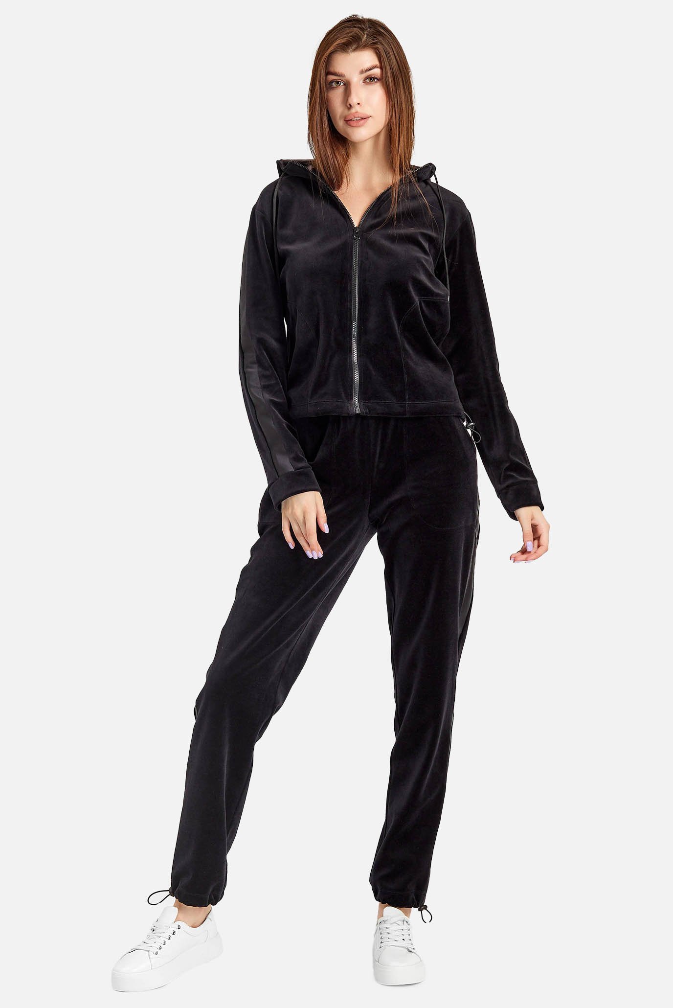 Жіночий чорний велюровий комплект одягу (худі, брюки) 1