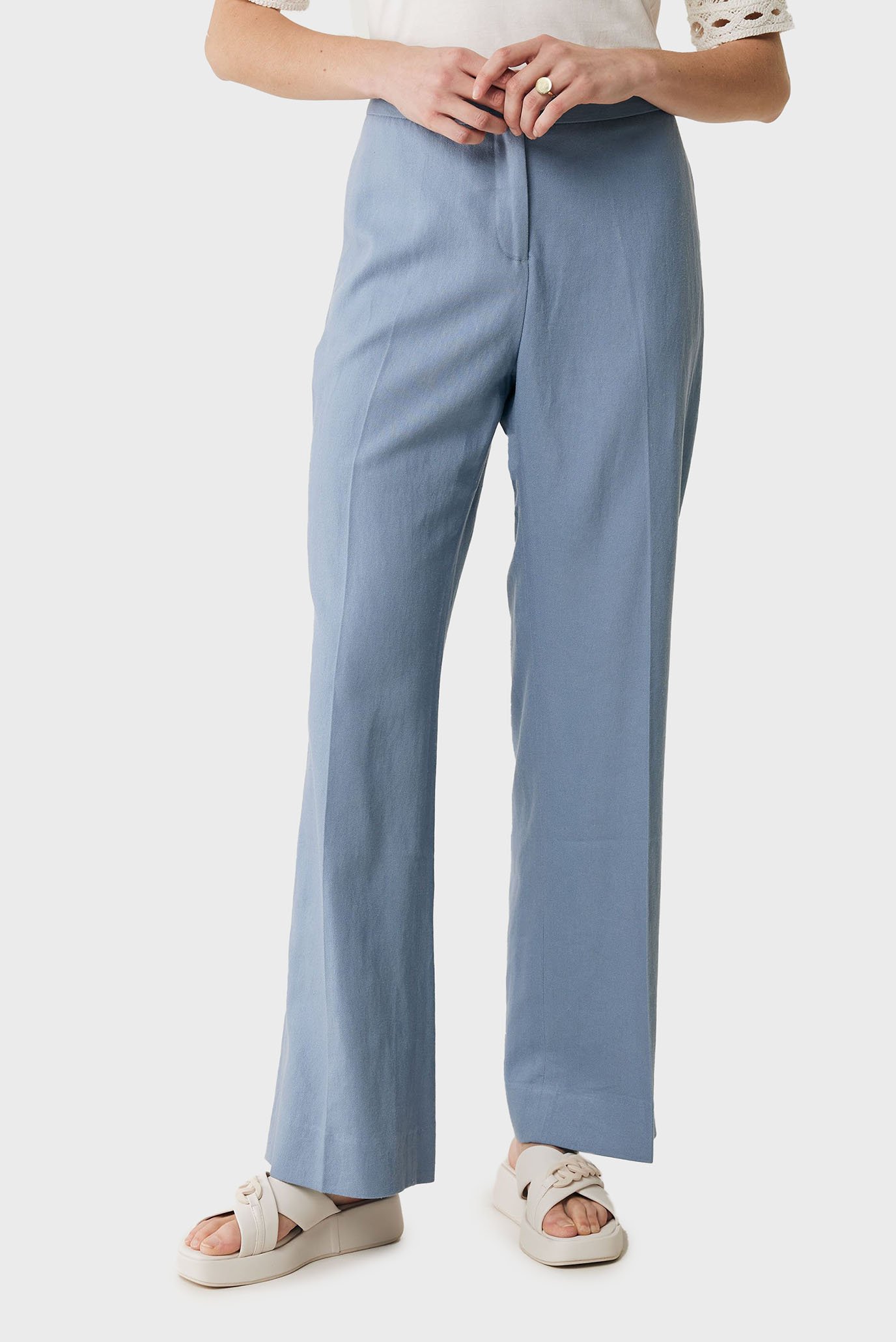 Женские голубые льняные брюки 1