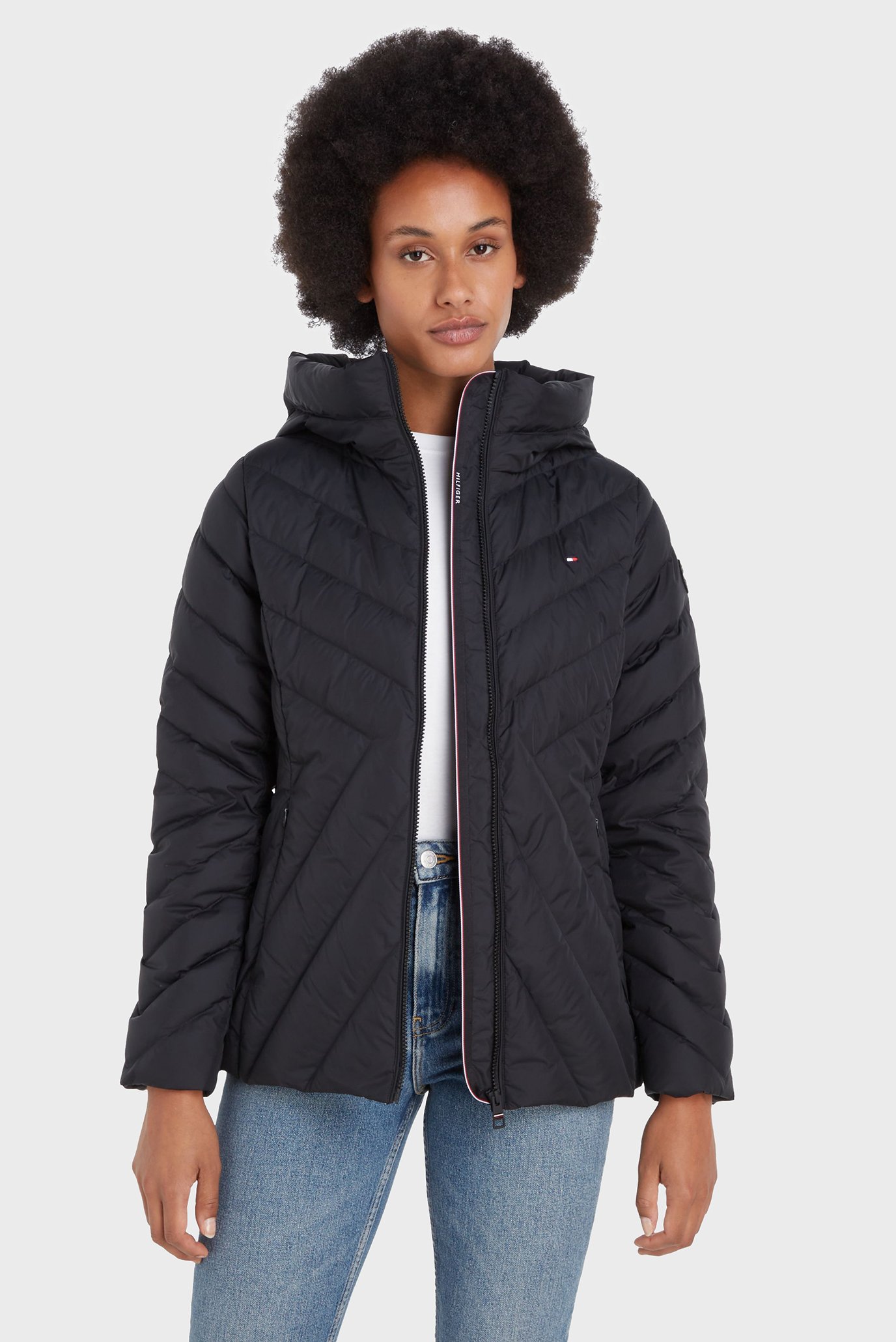 Женский черный пуховик CHEVRON MW DOWN JACKET Черный XS Tommy Hilfiger WW0WW42623
