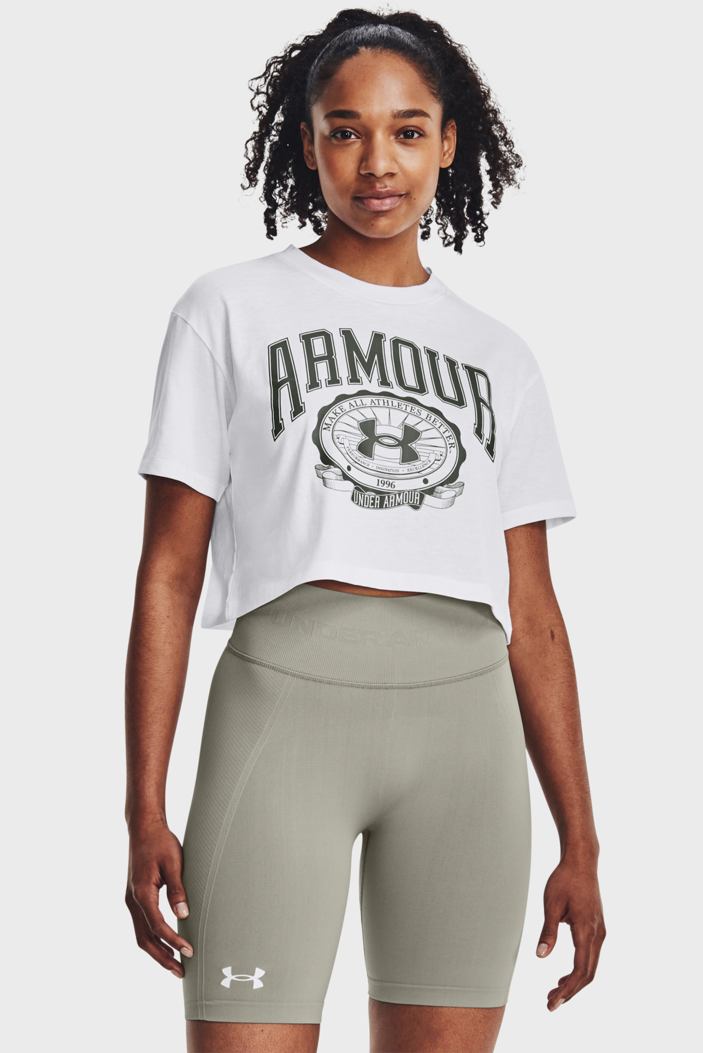 Жіноча біла футболка UA COLLEGIATE CREST CROP SS 1